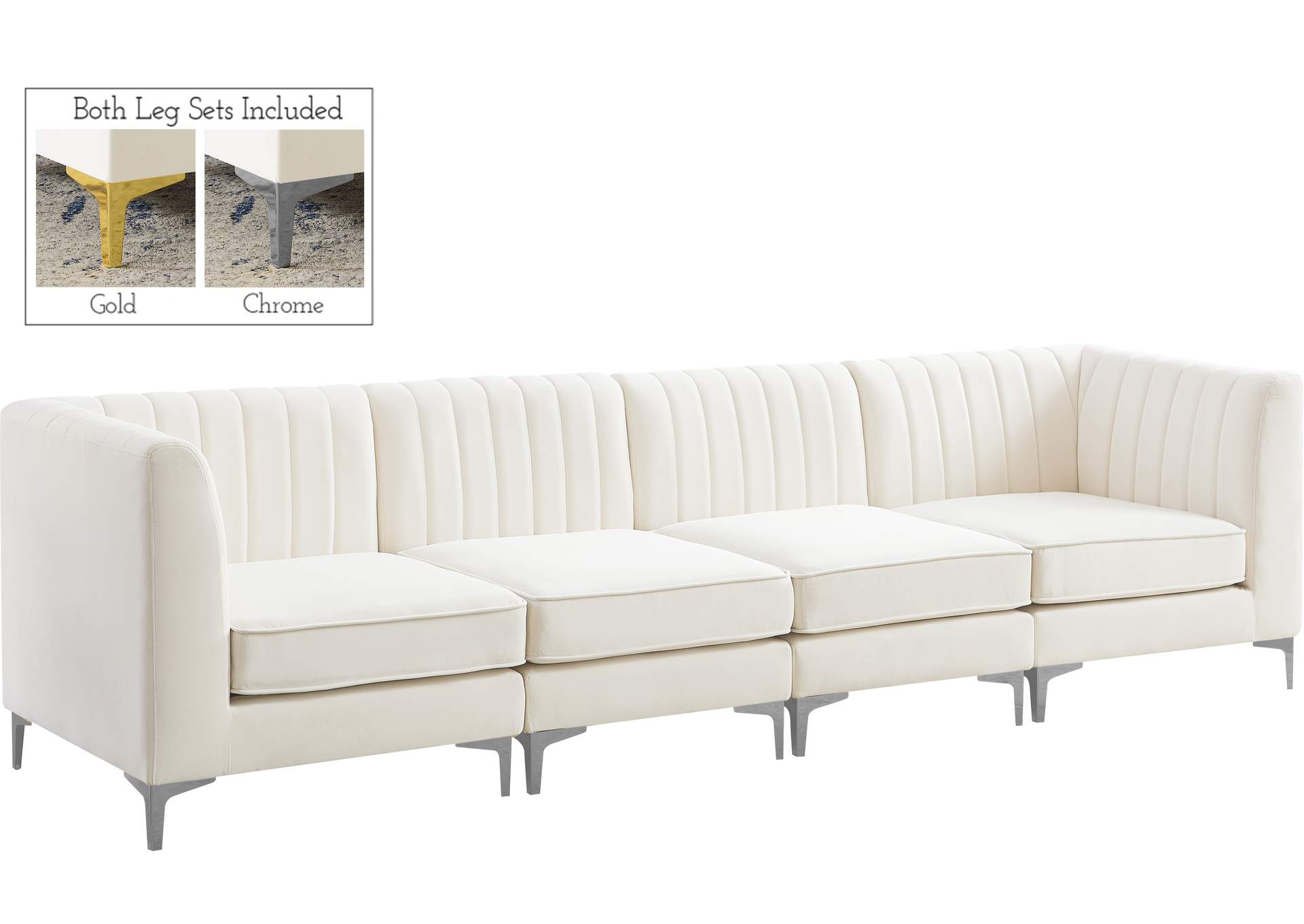 Alina Cream Velvet Modular Sofa,Meridian Furniture