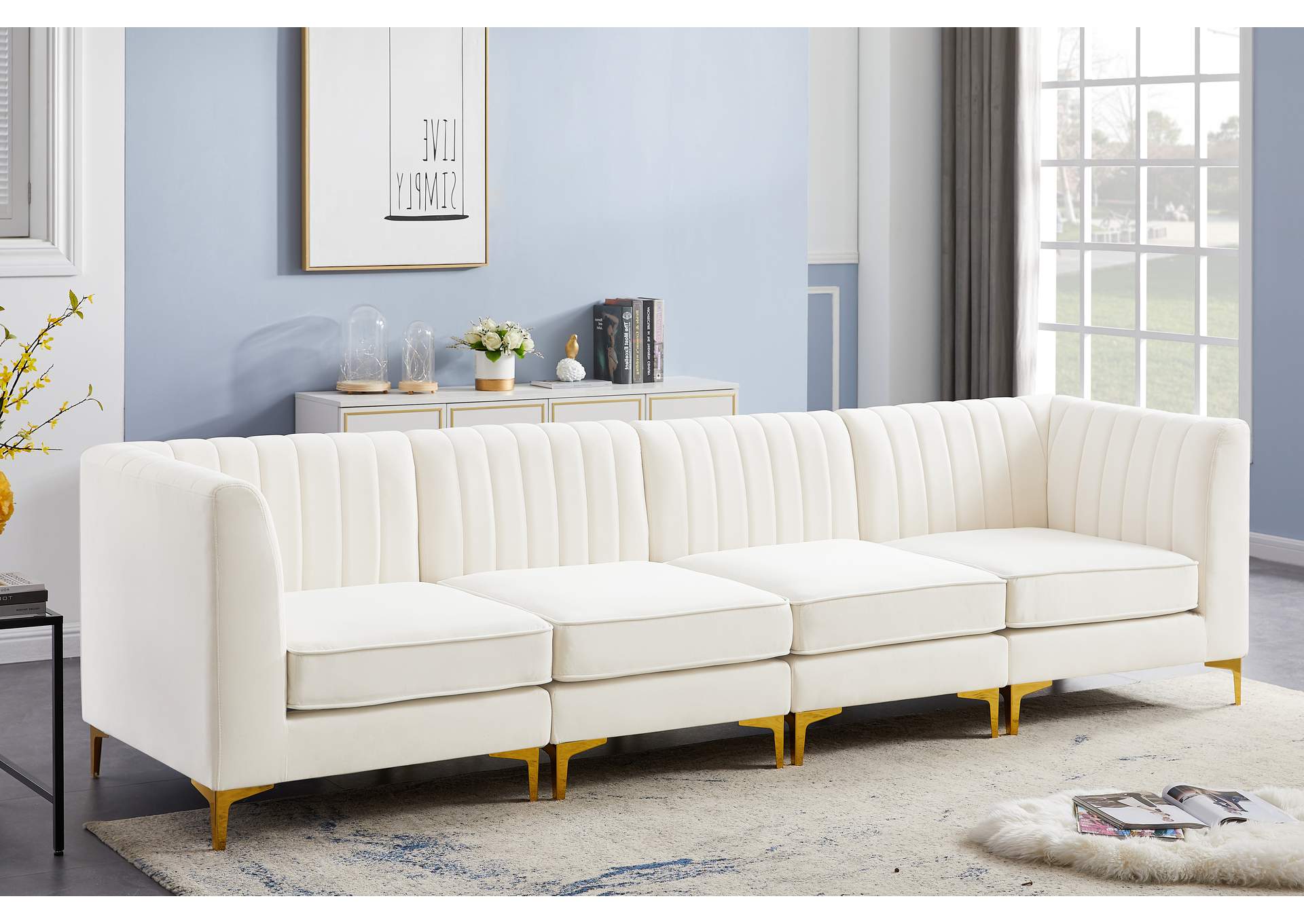 Alina Cream Velvet Modular Sofa,Meridian Furniture