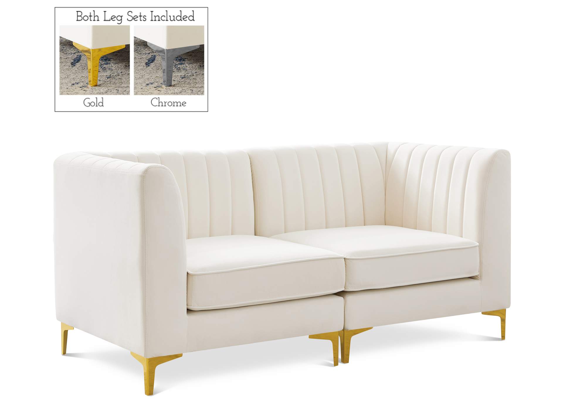 Alina Cream Velvet Modular Sofa,Meridian Furniture