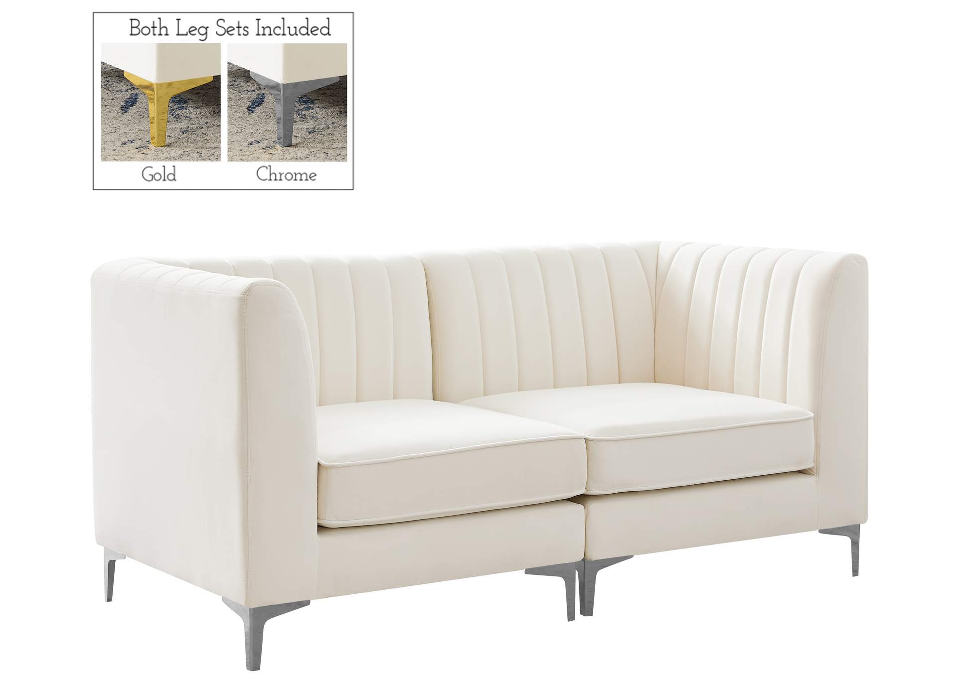 Alina Cream Velvet Modular Sofa,Meridian Furniture