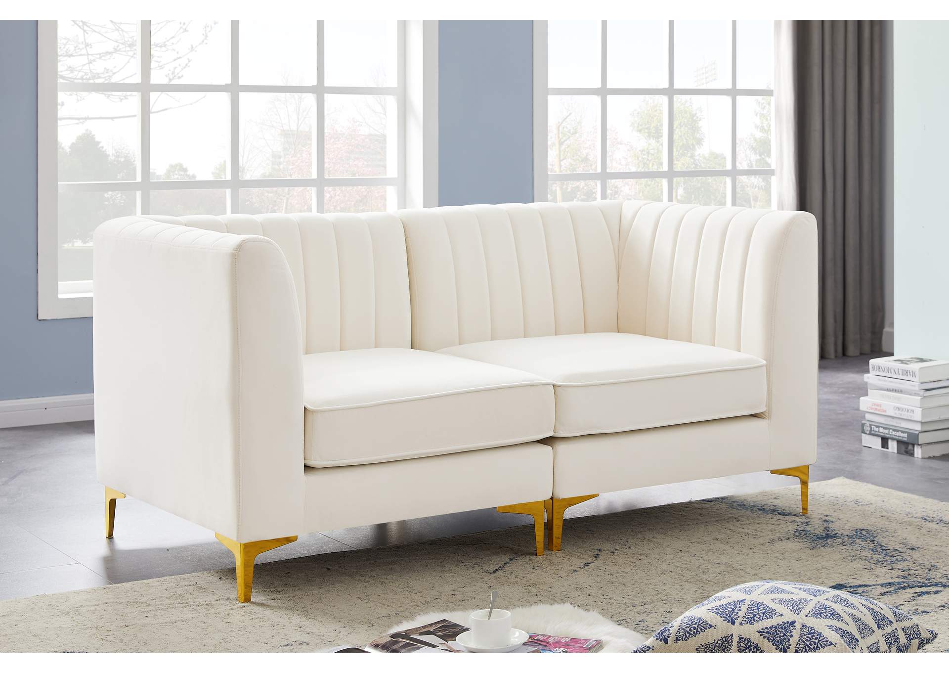 Alina Cream Velvet Modular Sofa,Meridian Furniture