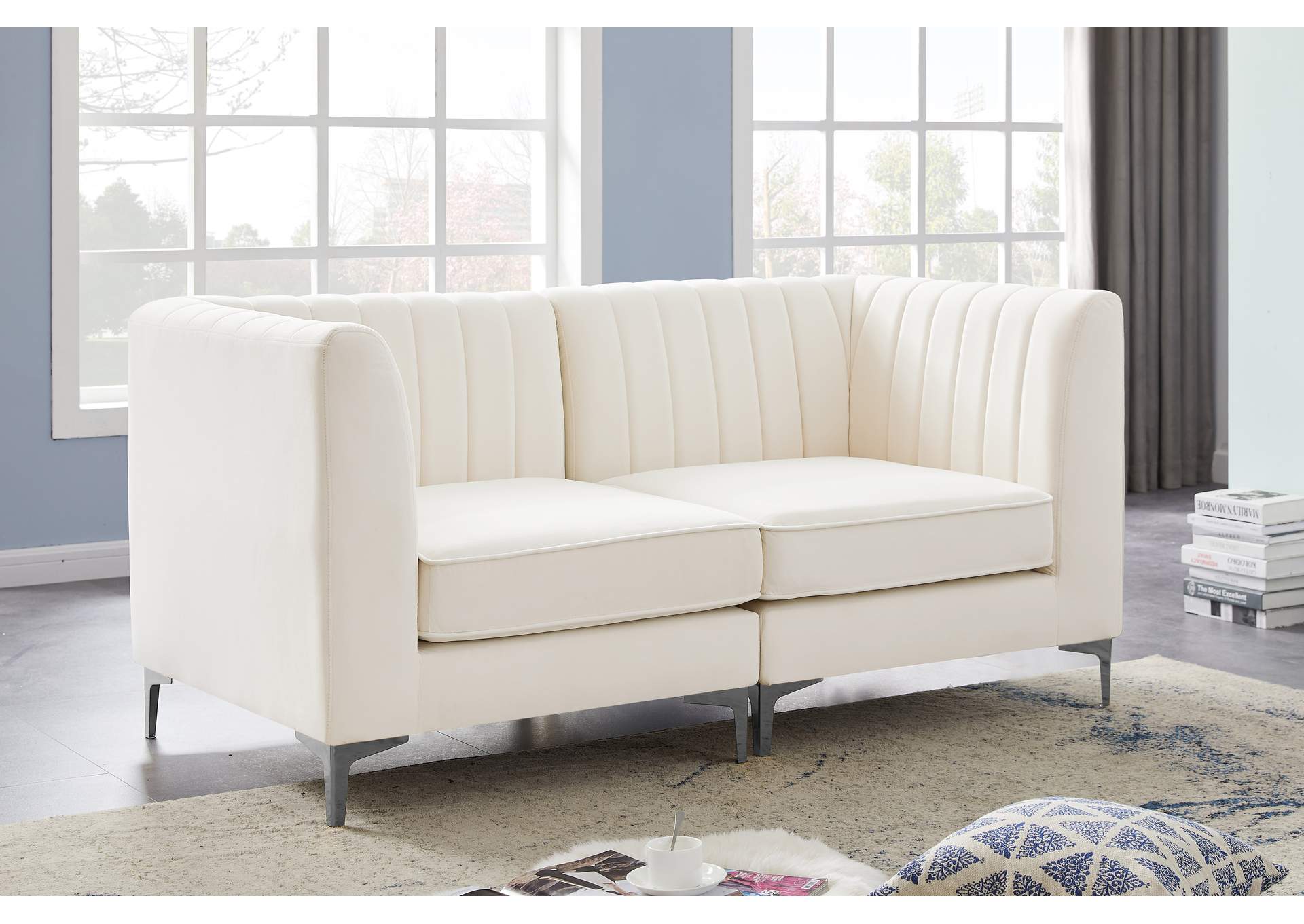 Alina Cream Velvet Modular Sofa,Meridian Furniture