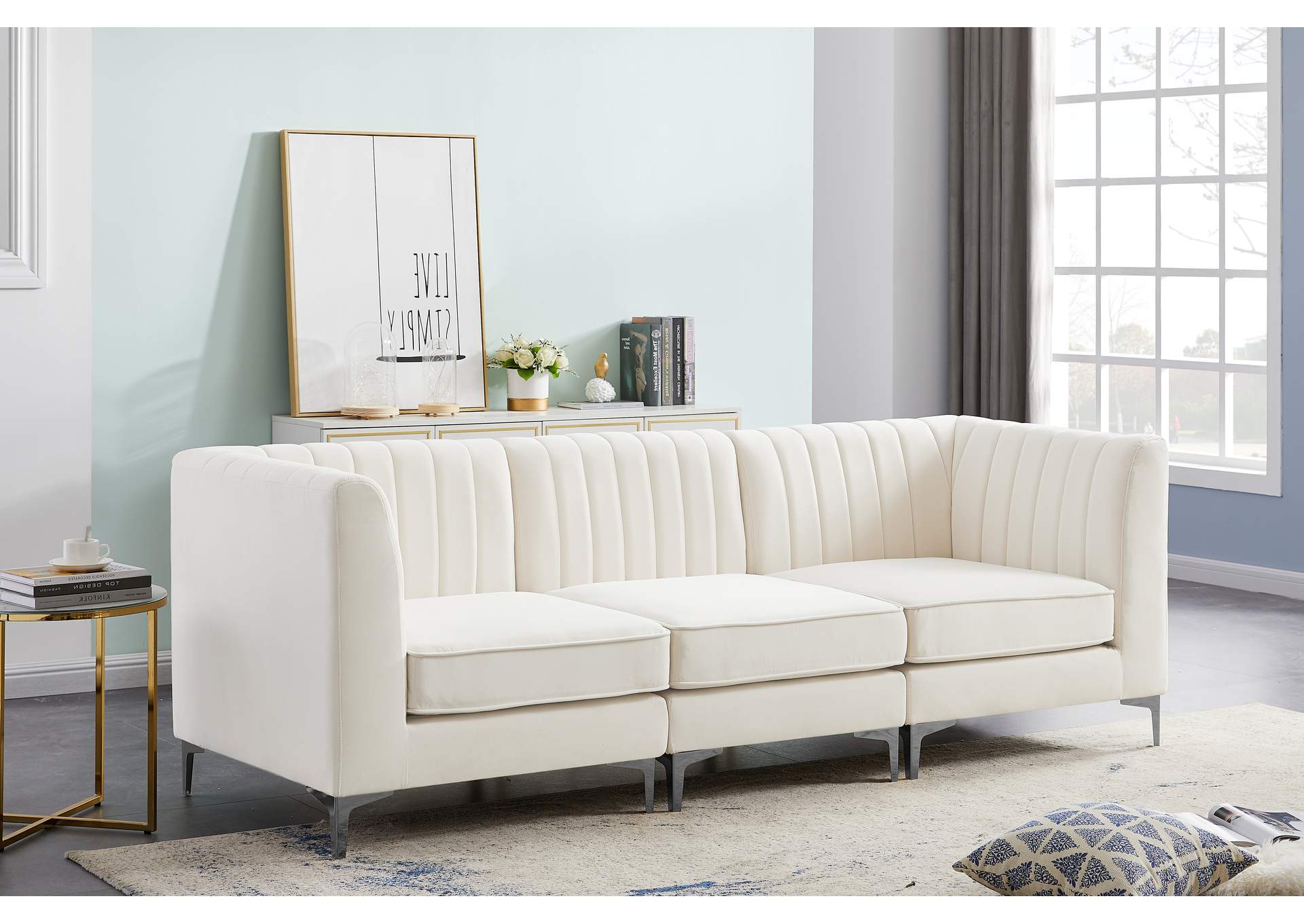 Alina Cream Velvet Modular Sofa,Meridian Furniture