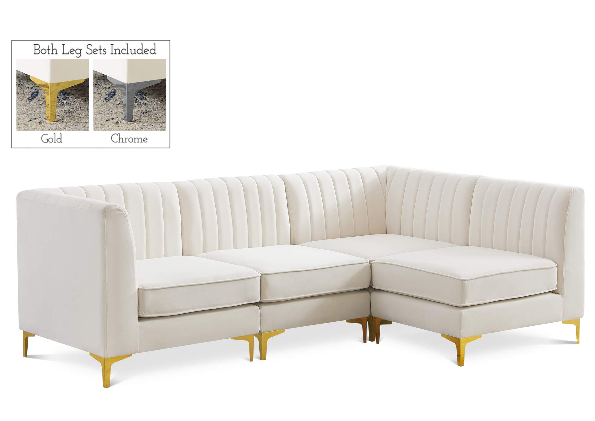 Alina Cream Velvet Modular Sectional,Meridian Furniture