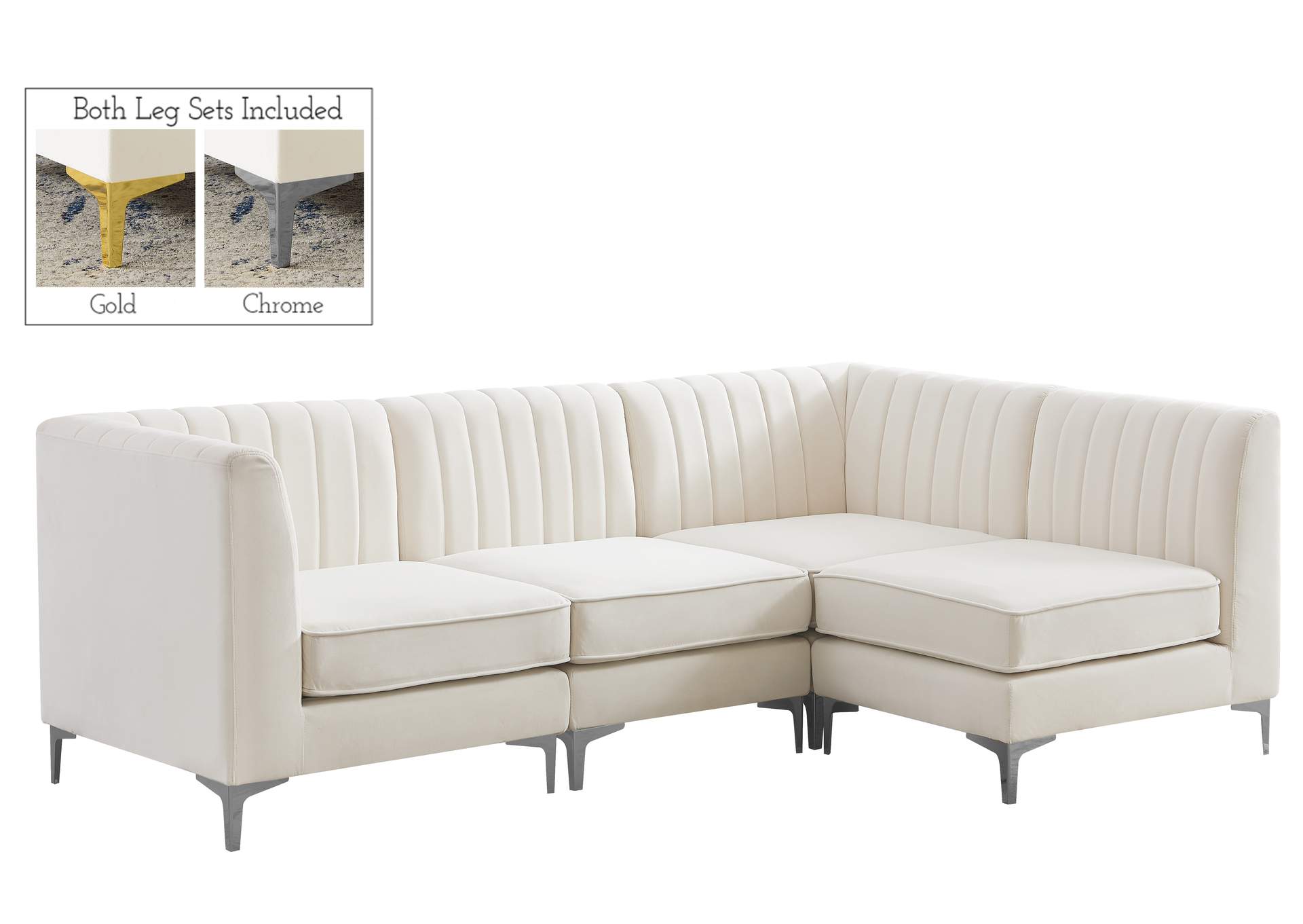 Alina Cream Velvet Modular Sectional,Meridian Furniture