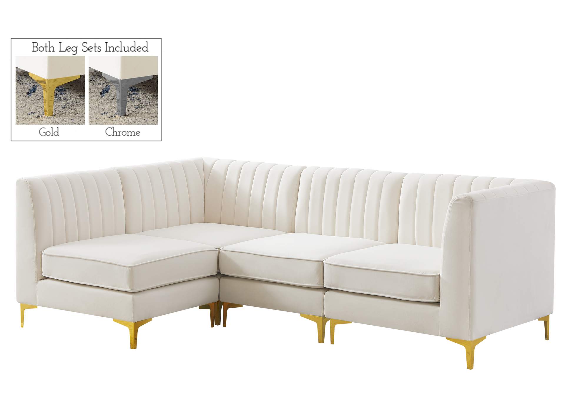 Alina Cream Velvet Modular Sectional,Meridian Furniture