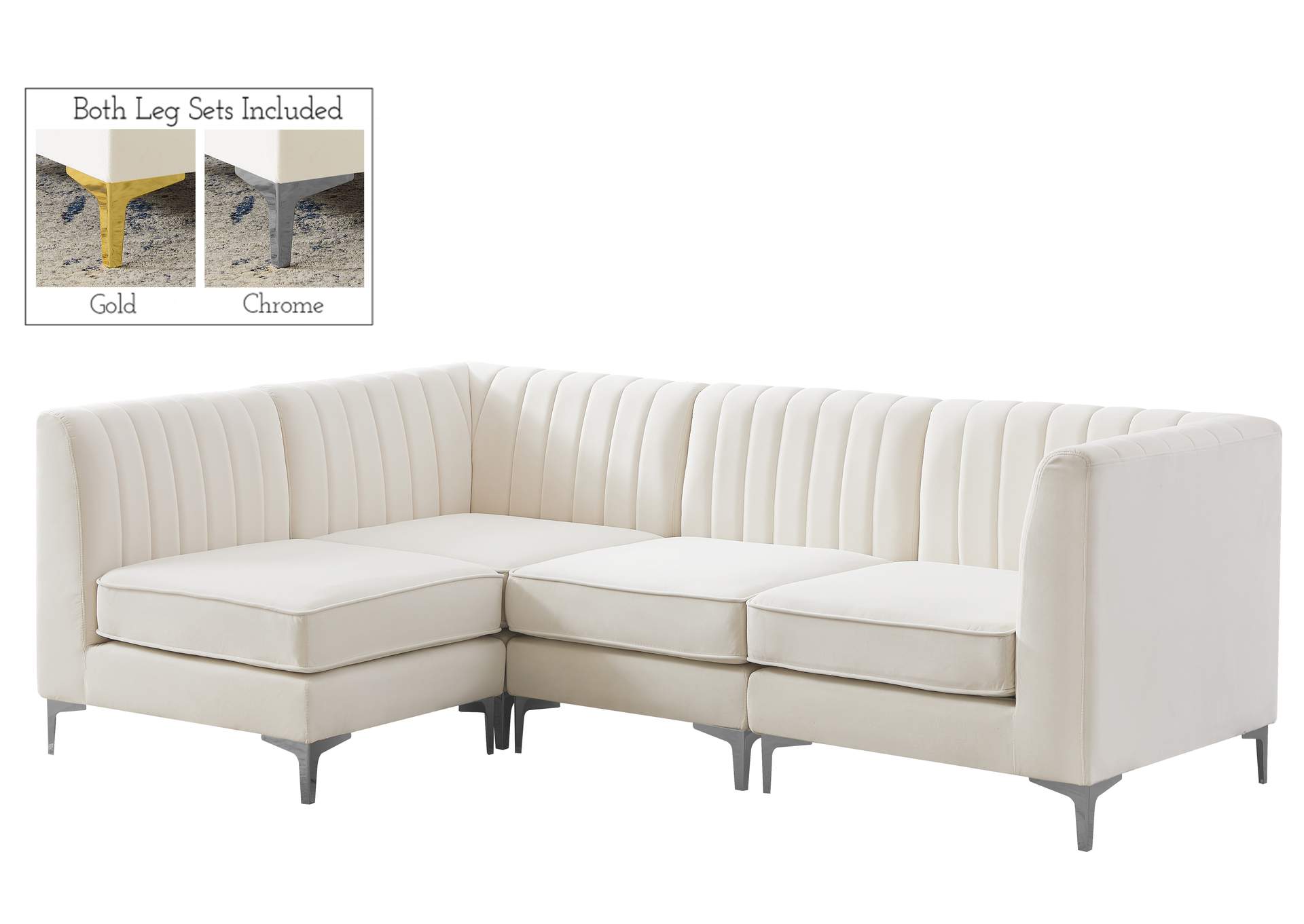 Alina Cream Velvet Modular Sectional,Meridian Furniture