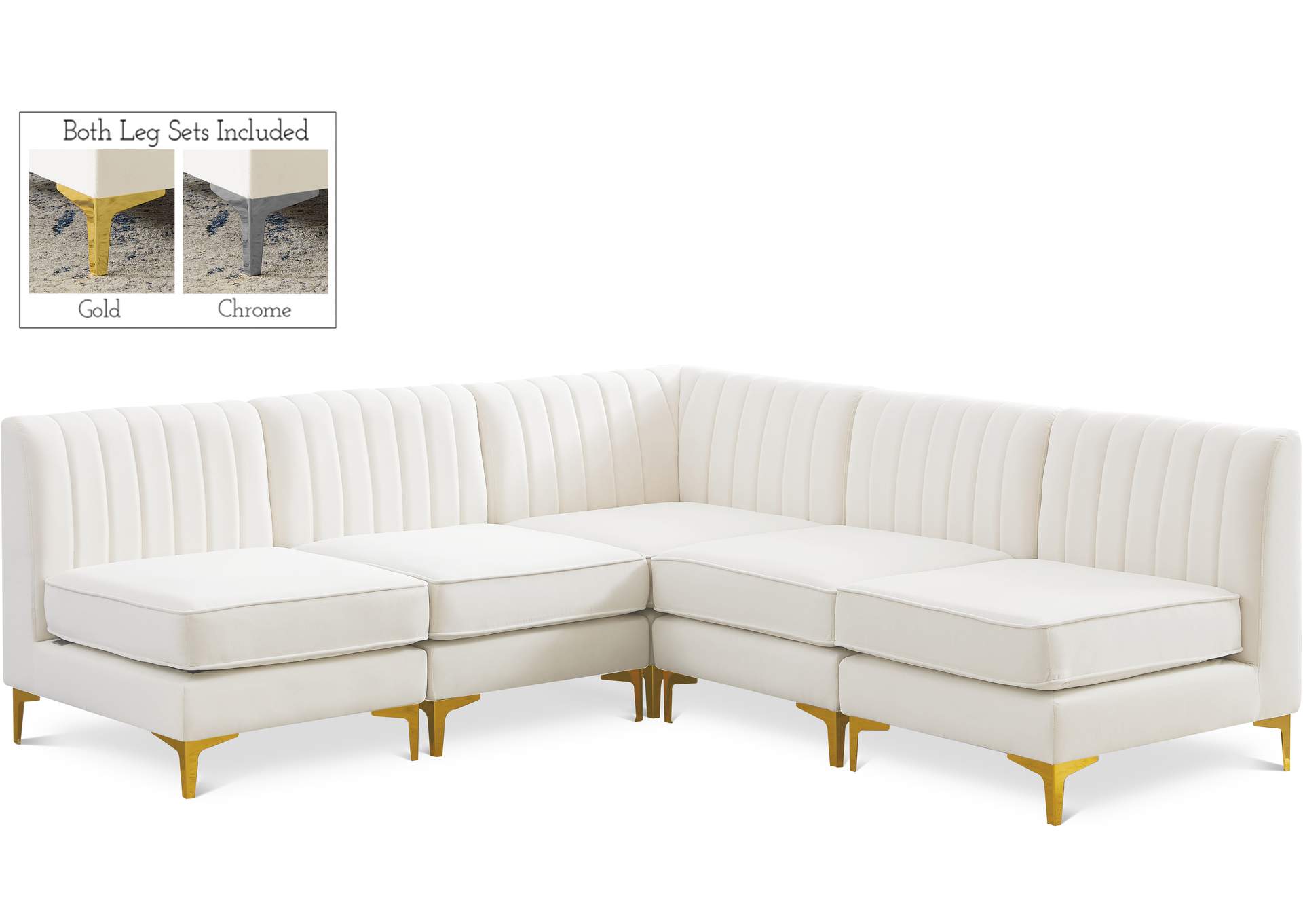 Alina Cream Velvet Modular Sectional,Meridian Furniture