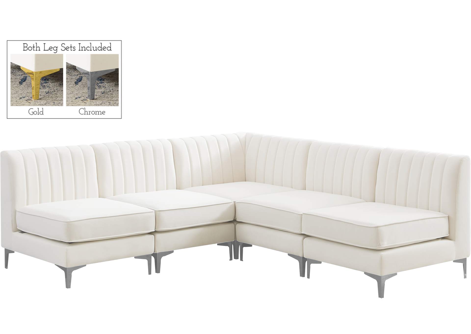 Alina Cream Velvet Modular Sectional,Meridian Furniture