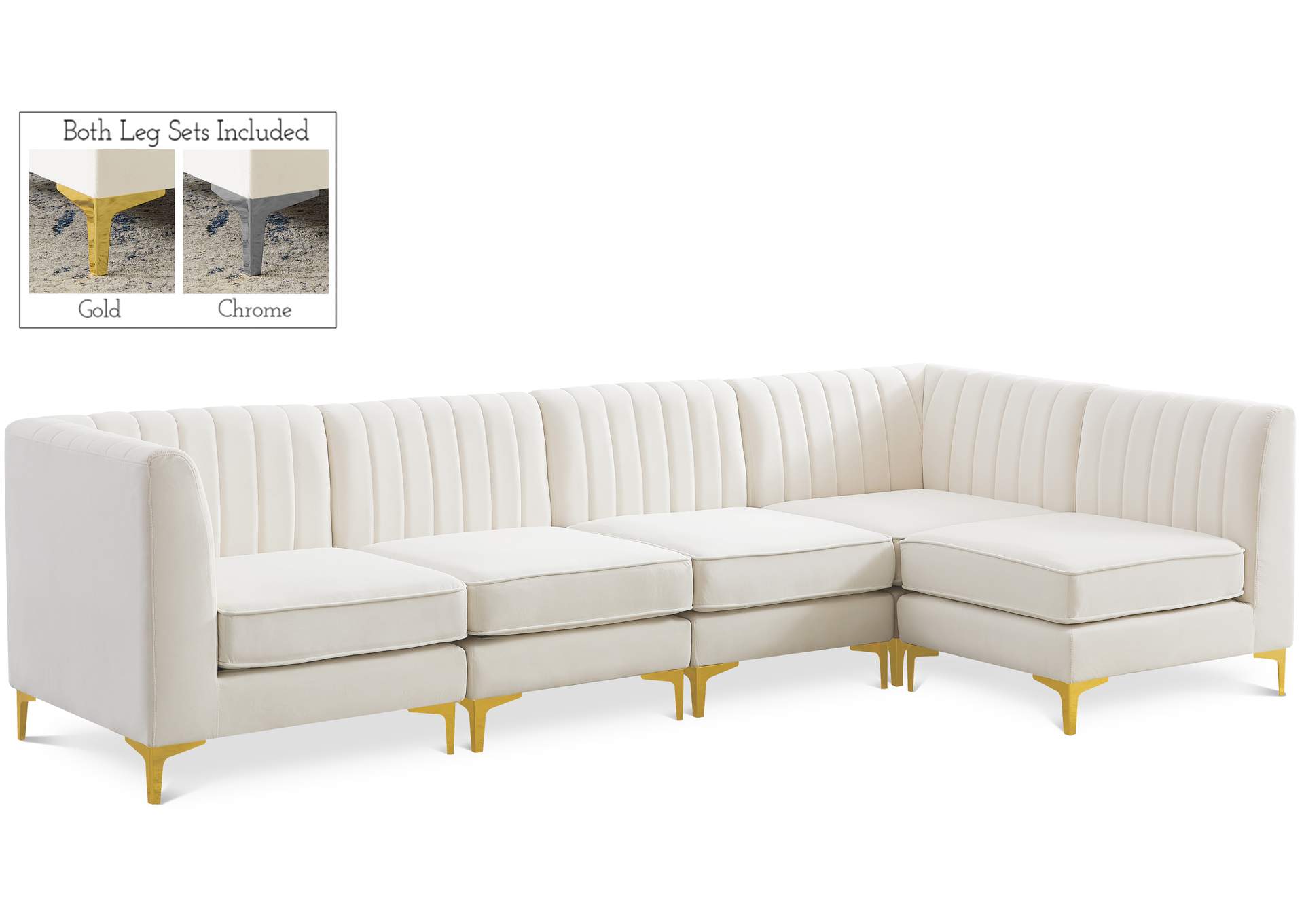 Alina Cream Velvet Modular Sectional,Meridian Furniture