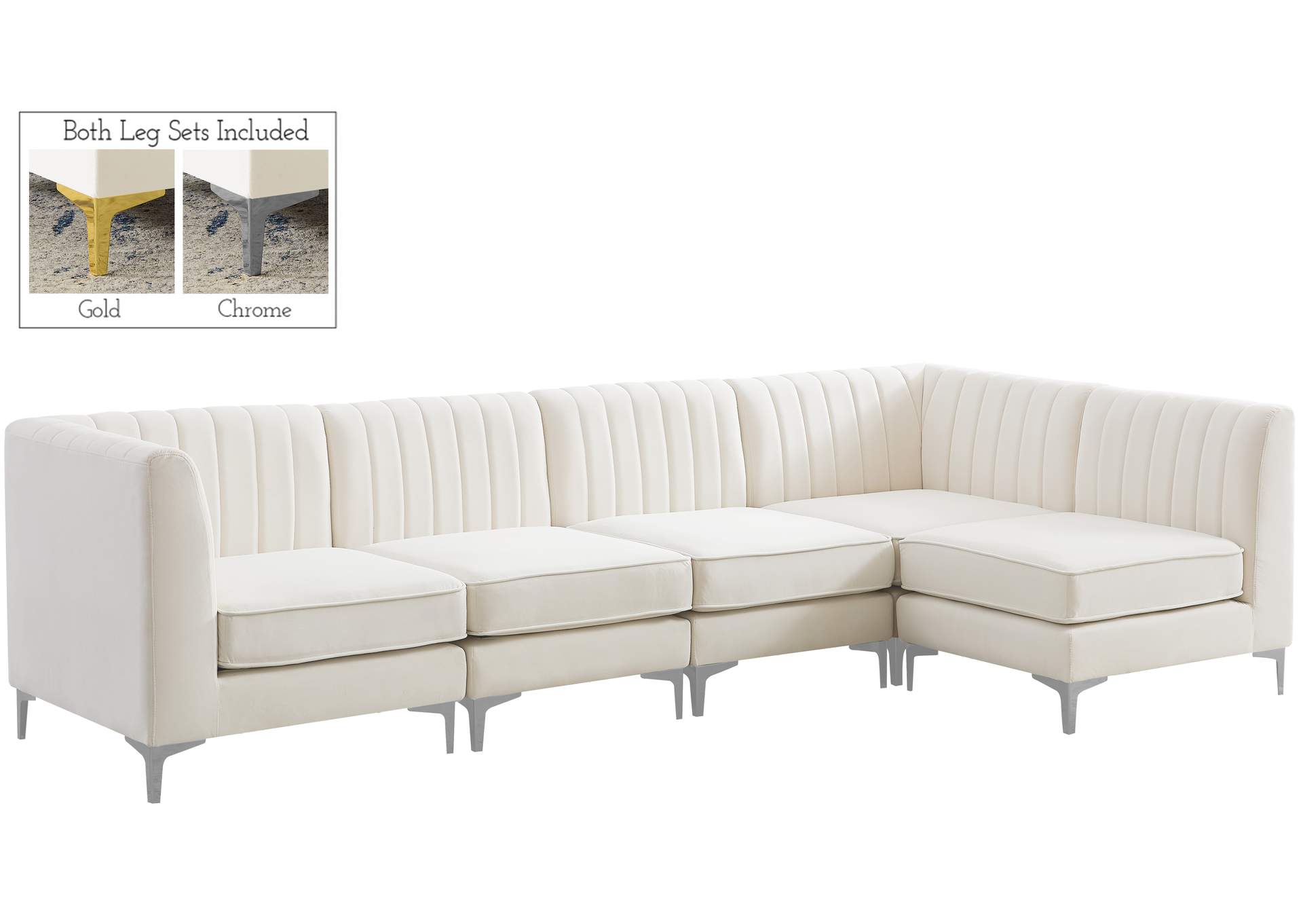 Alina Cream Velvet Modular Sectional,Meridian Furniture