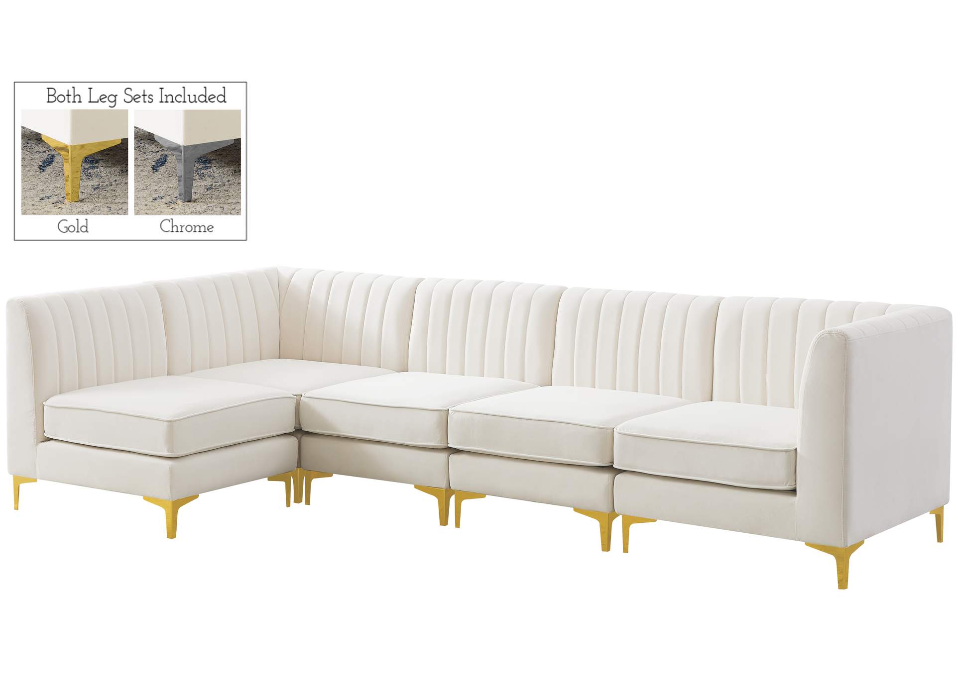 Alina Cream Velvet Modular Sectional,Meridian Furniture