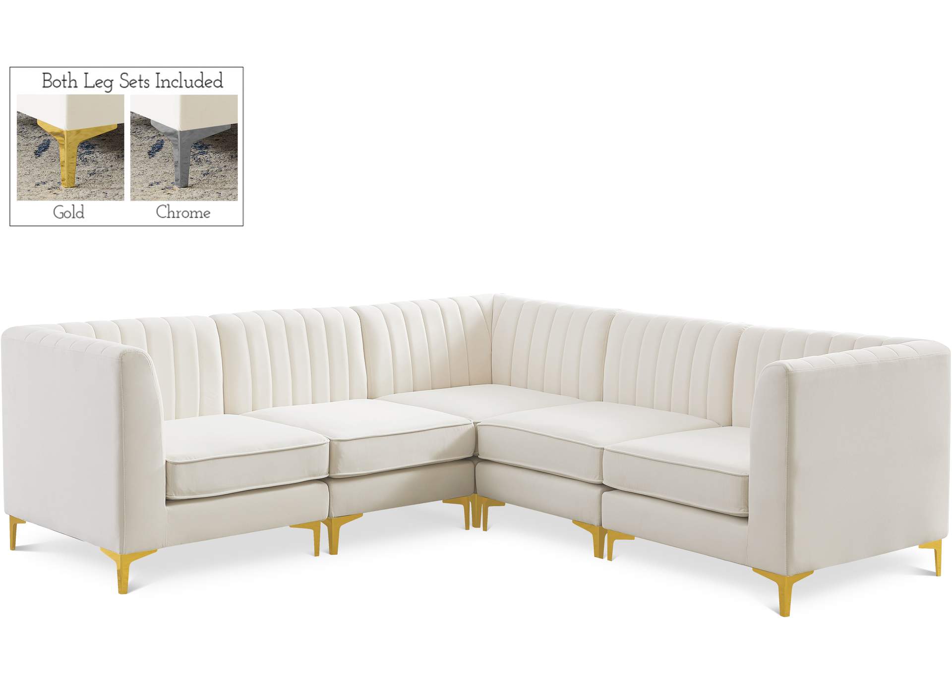 Alina Cream Velvet Modular Sectional,Meridian Furniture