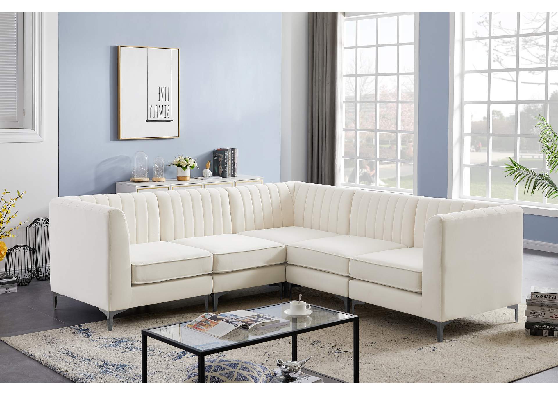 Alina Cream Velvet Modular Sectional,Meridian Furniture