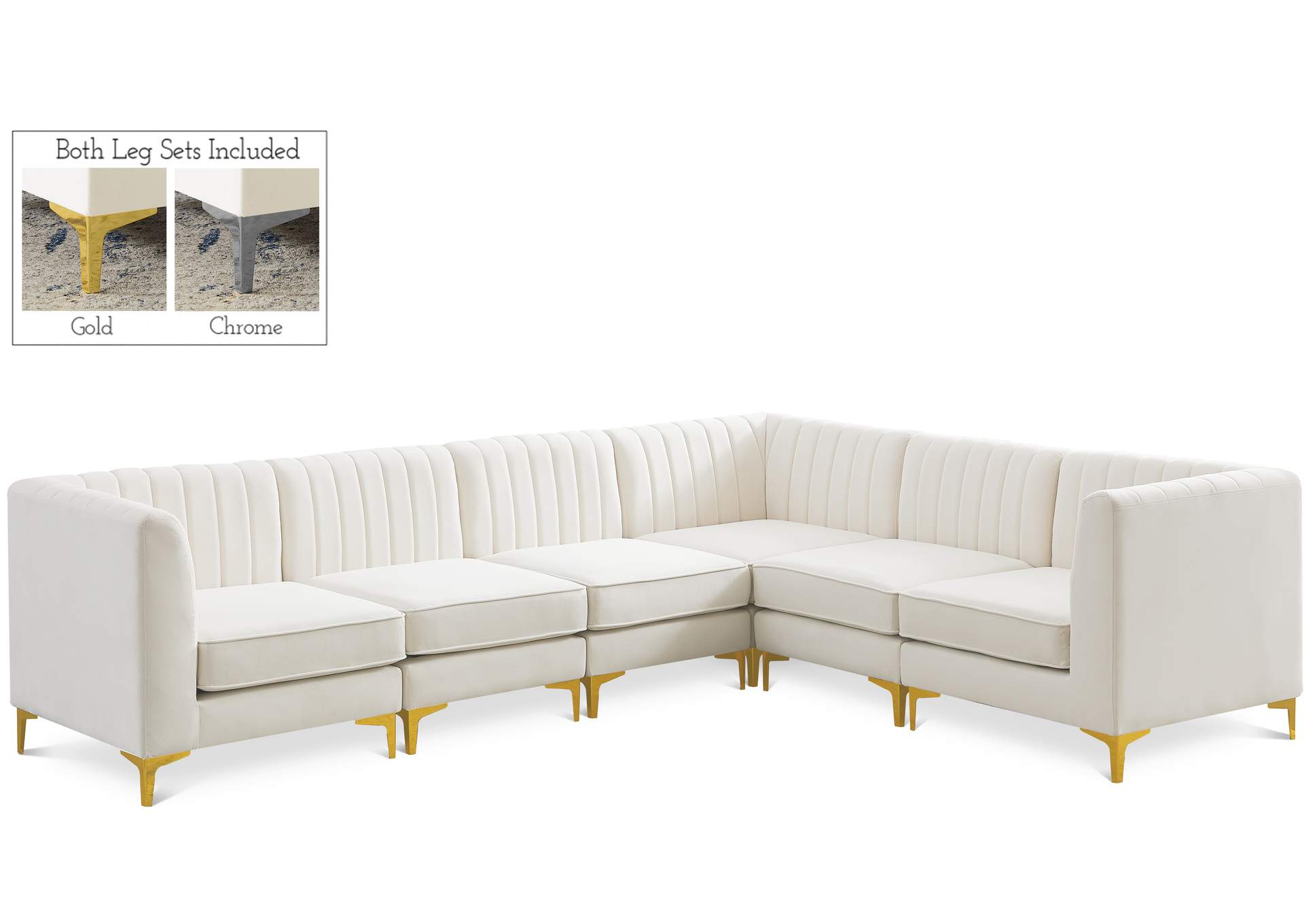 Alina Cream Velvet Modular Sectional,Meridian Furniture