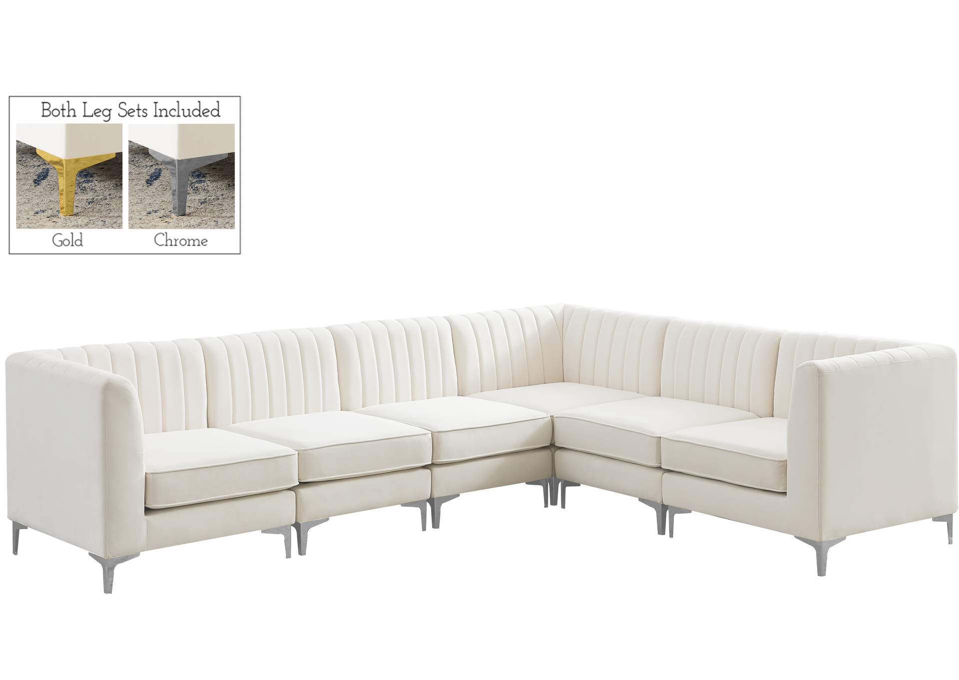 Alina Cream Velvet Modular Sectional,Meridian Furniture