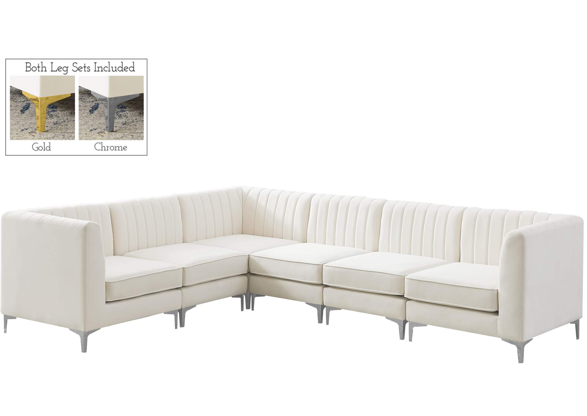 Alina Cream Velvet Modular Sectional,Meridian Furniture