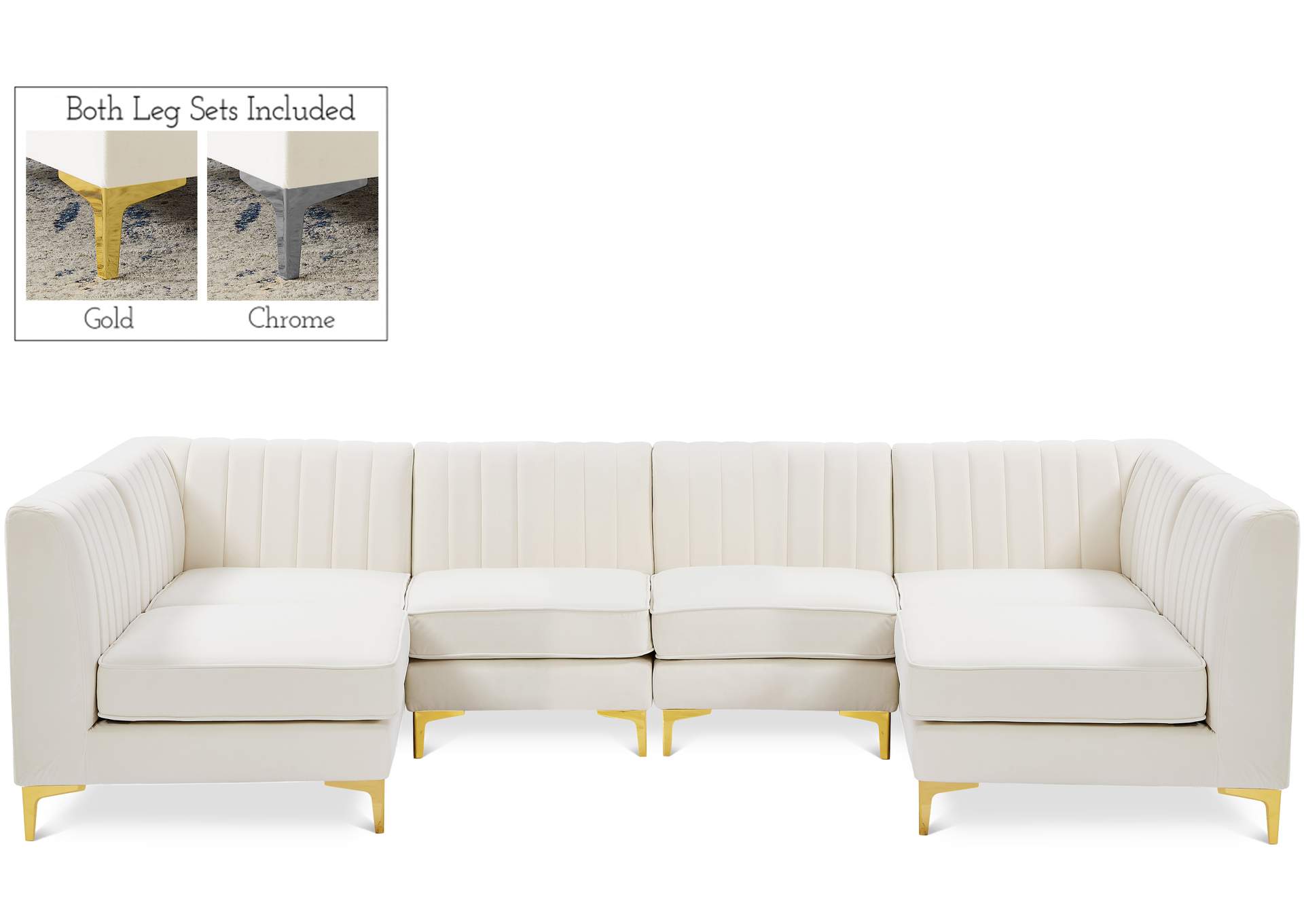 Alina Cream Velvet Modular Sectional,Meridian Furniture