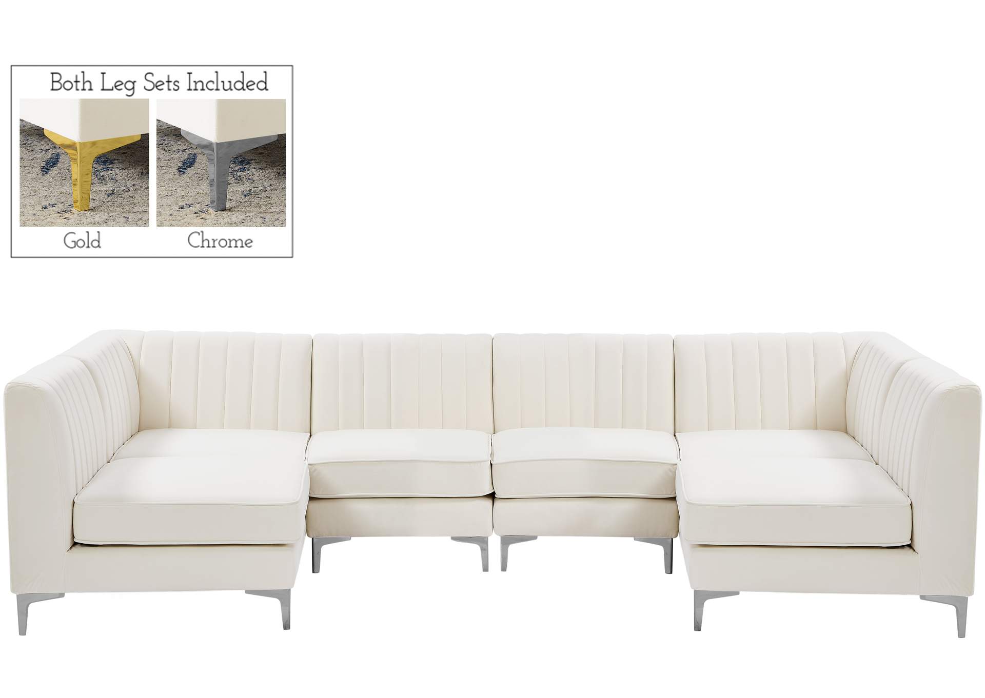 Alina Cream Velvet Modular Sectional,Meridian Furniture