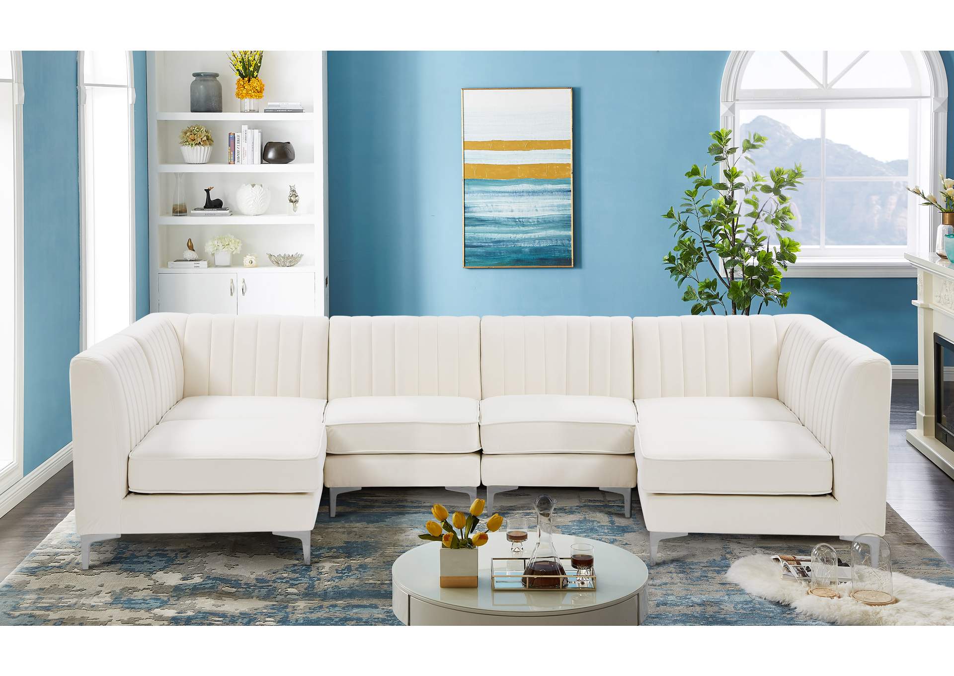 Alina Cream Velvet Modular Sectional,Meridian Furniture