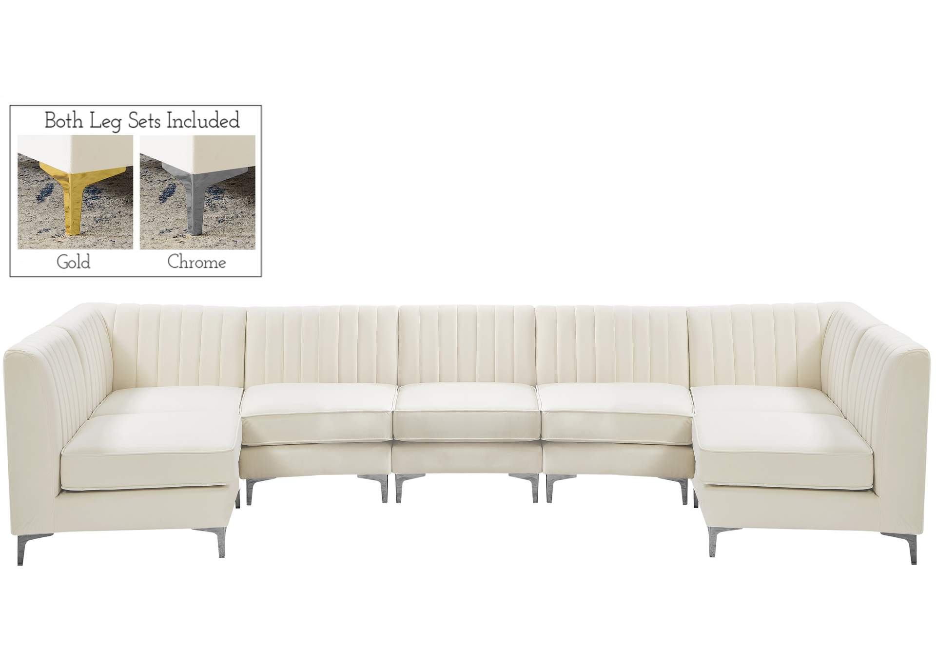 Alina Cream Velvet Modular Sectional,Meridian Furniture