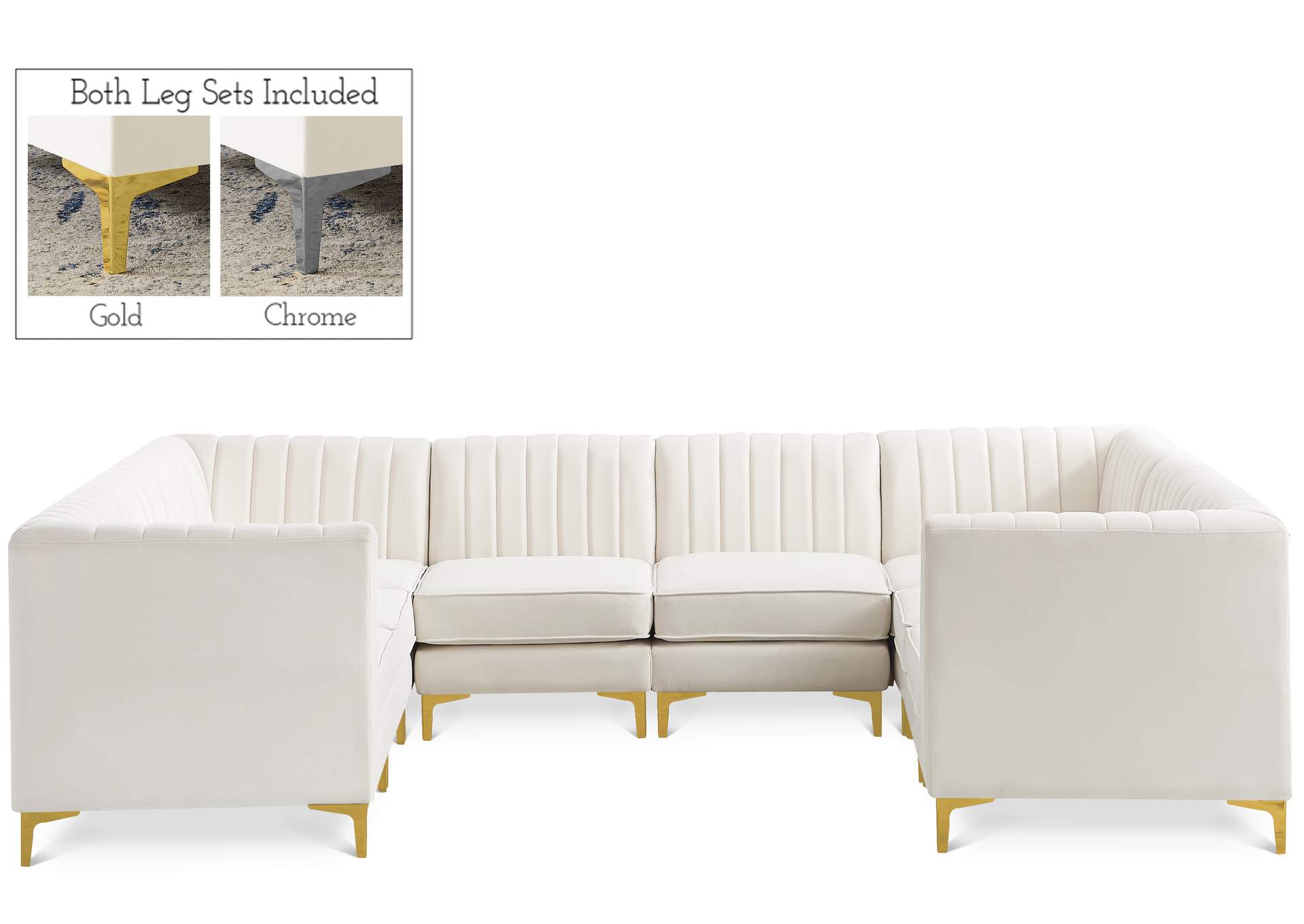 Alina Cream Velvet Modular Sectional,Meridian Furniture