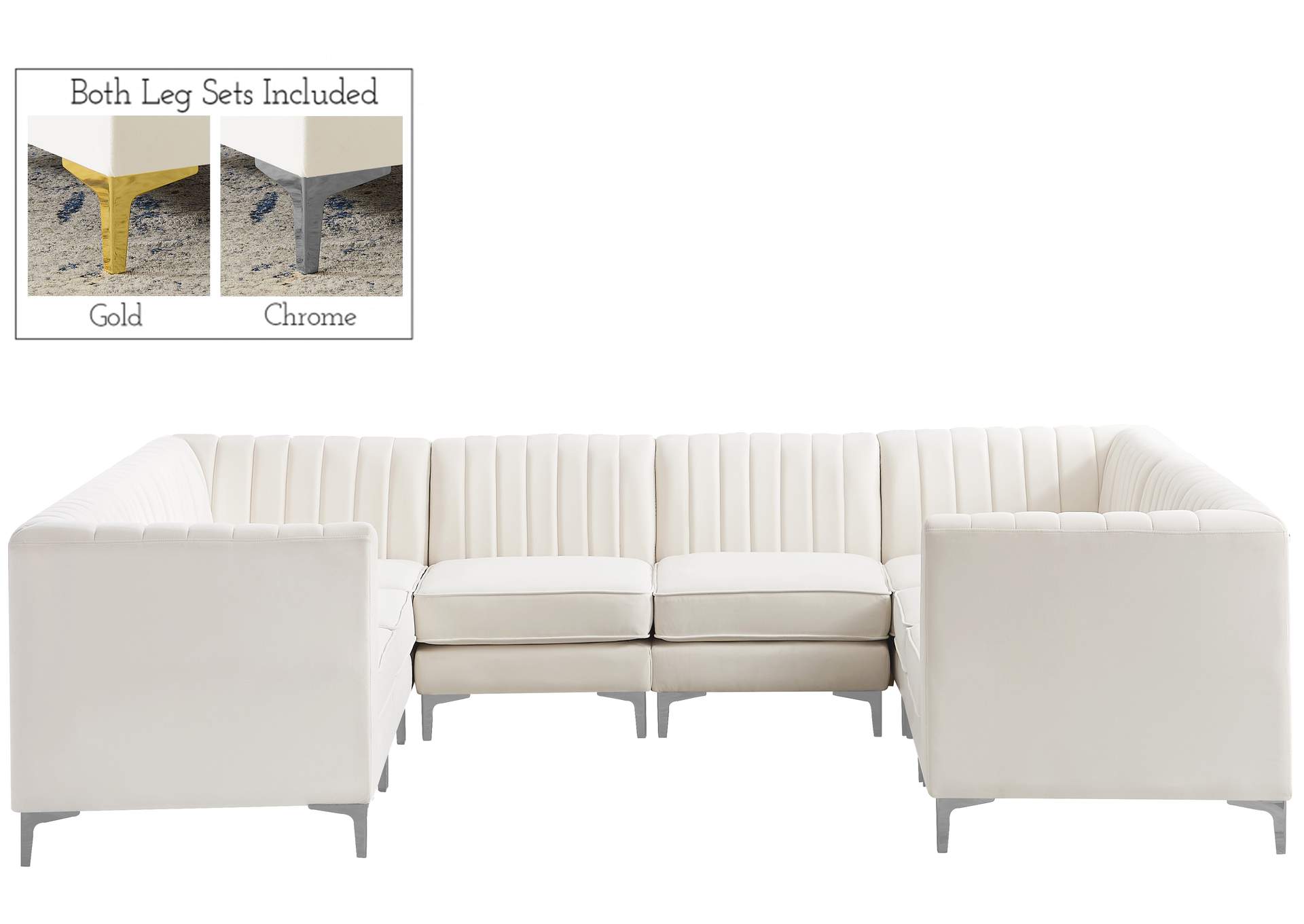 Alina Cream Velvet Modular Sectional,Meridian Furniture