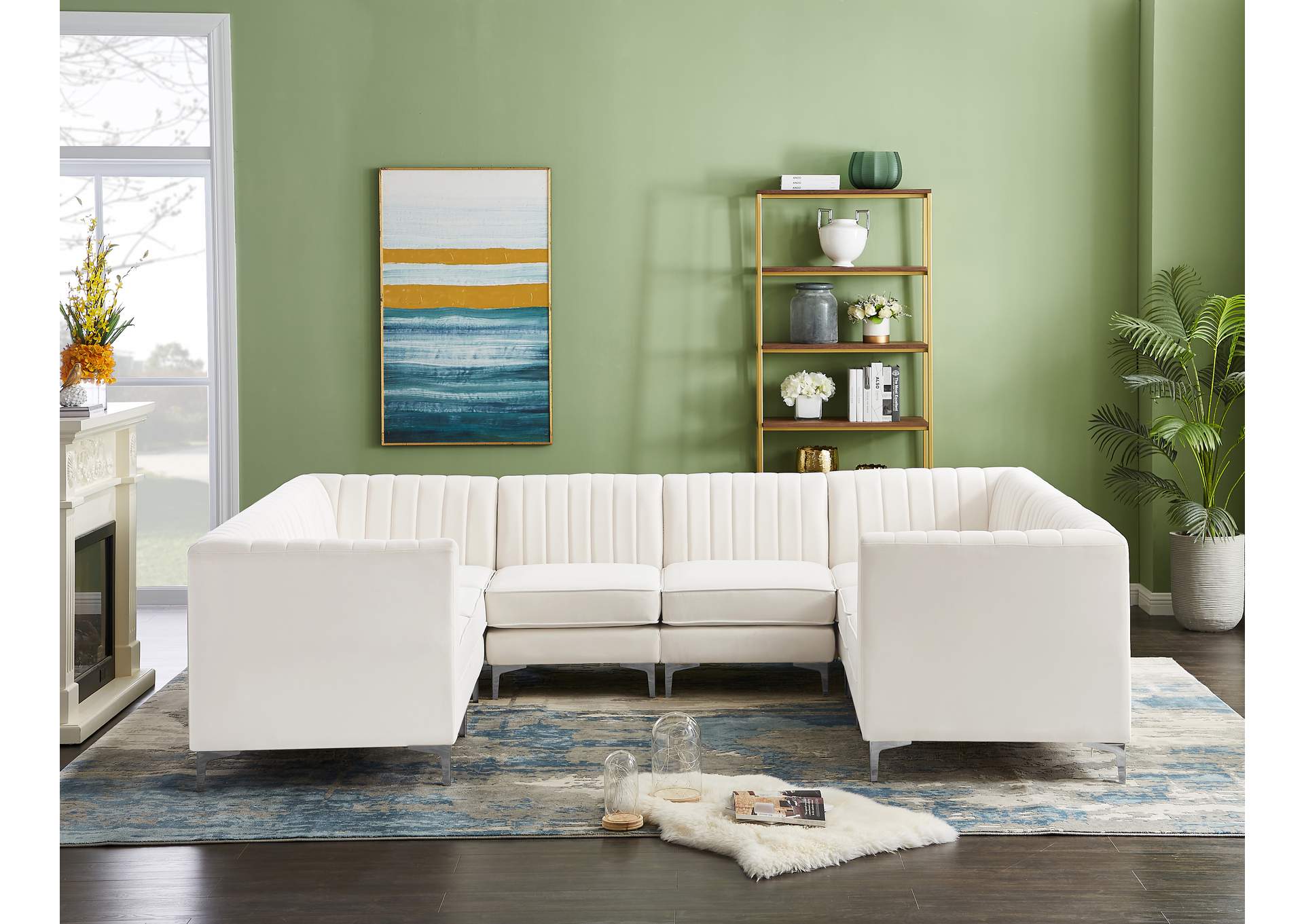 Alina Cream Velvet Modular Sectional,Meridian Furniture