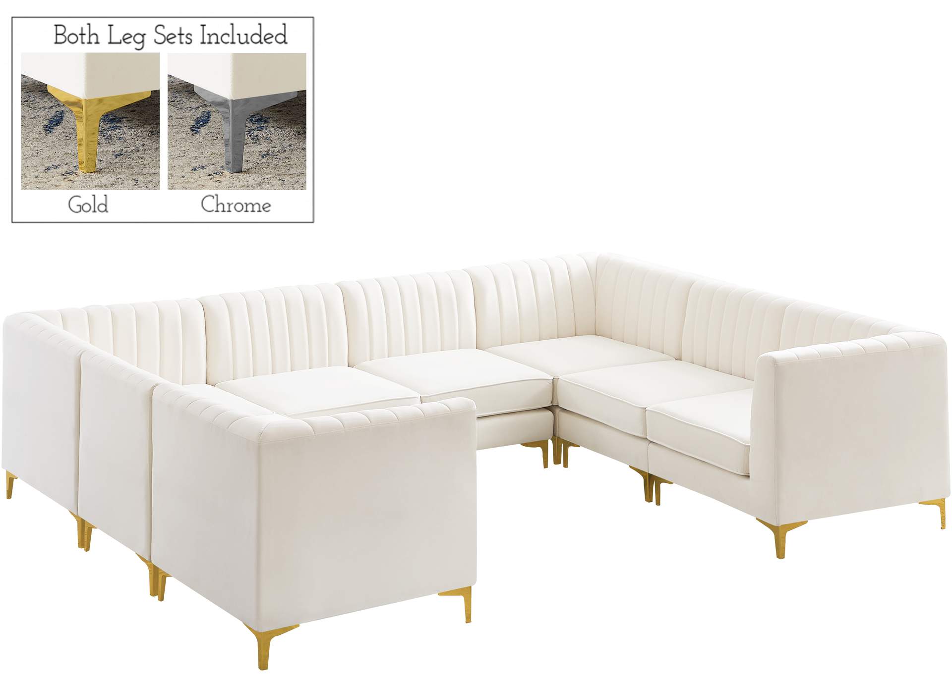 Alina Cream Velvet Modular Sectional,Meridian Furniture