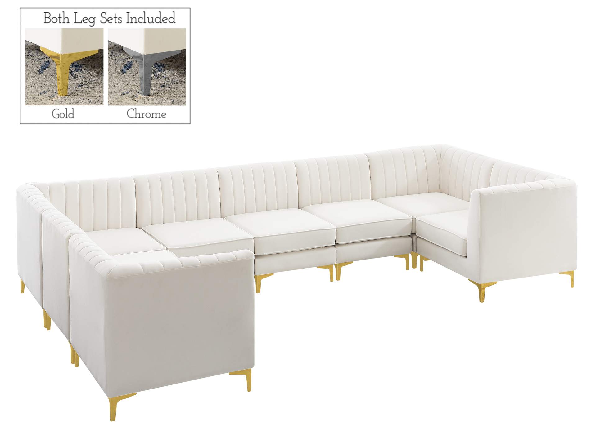 Alina Cream Velvet Modular Sectional,Meridian Furniture