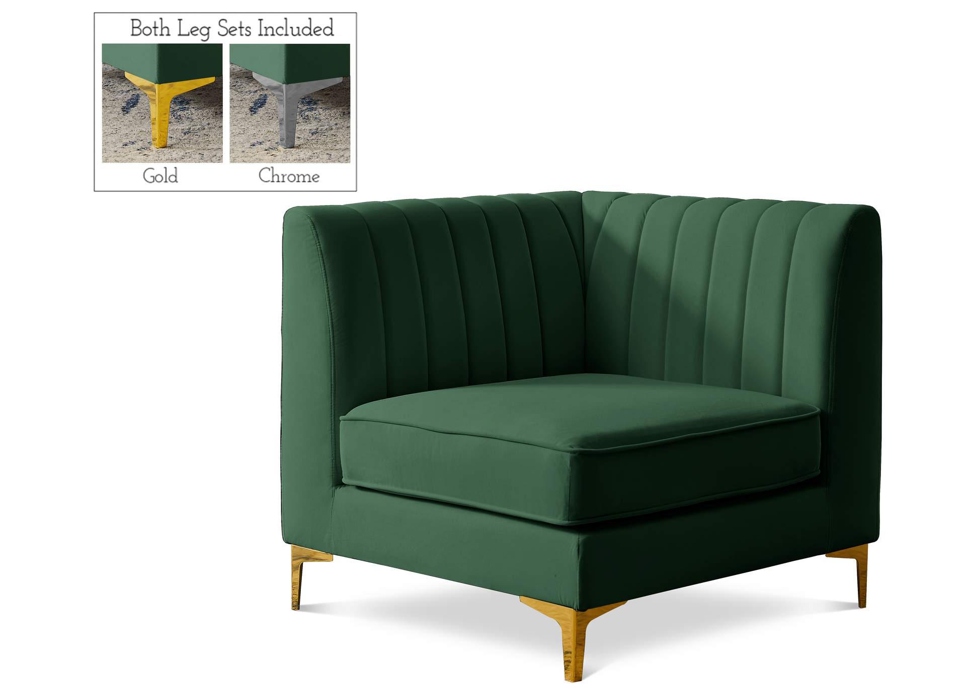 Alina Green Velvet Corner Chair,Meridian Furniture