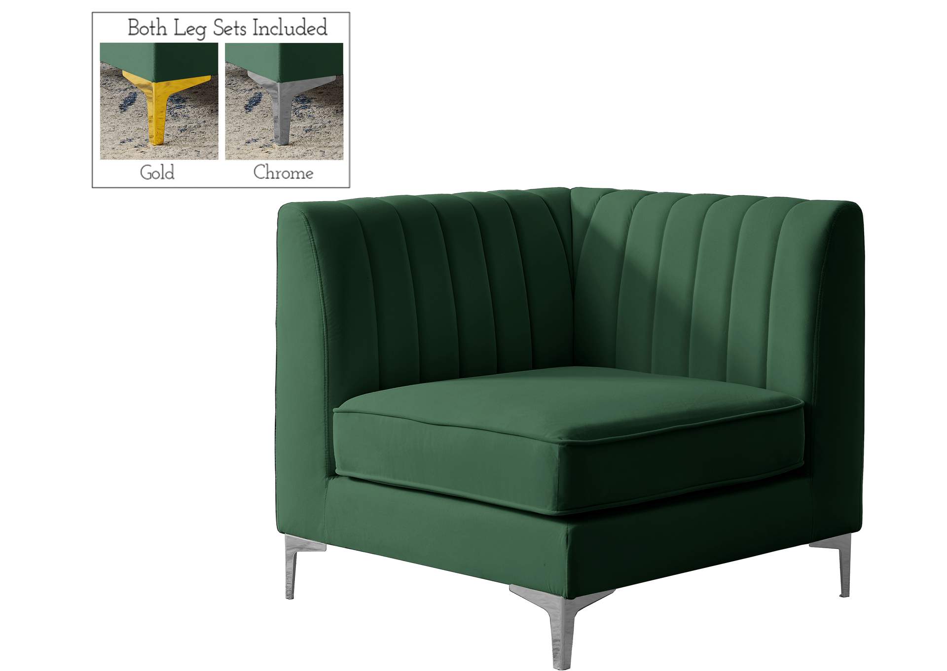 Alina Green Velvet Corner Chair,Meridian Furniture