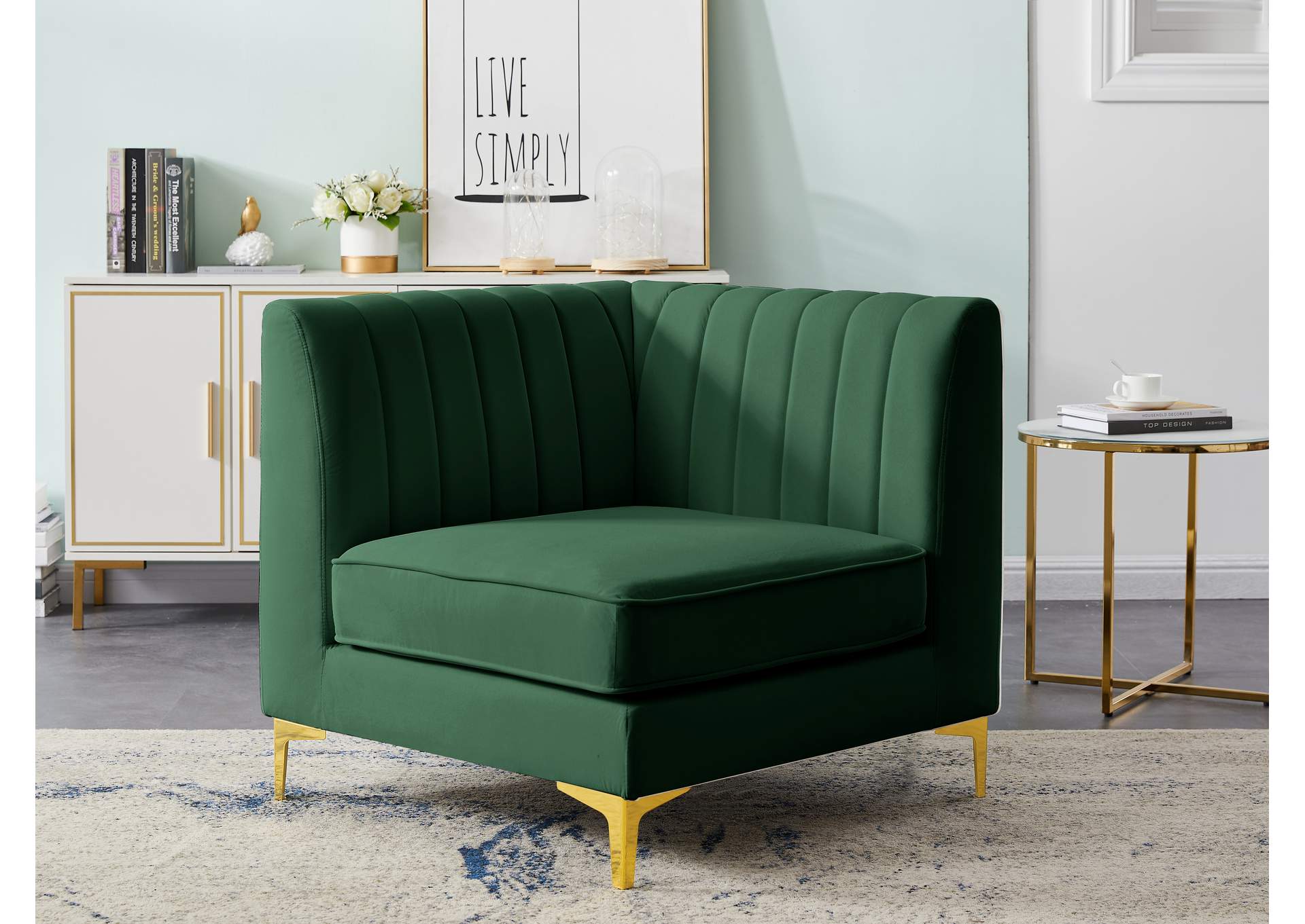 Alina Green Velvet Corner Chair,Meridian Furniture