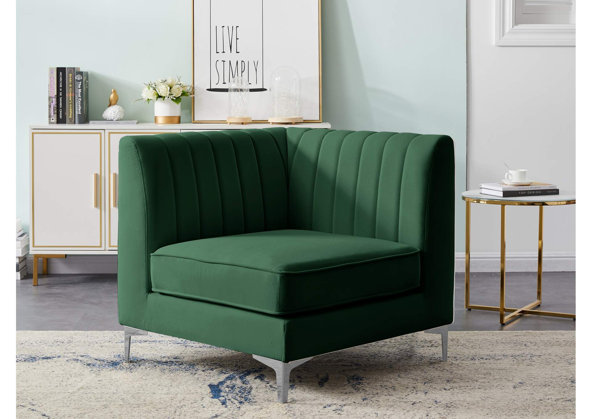 Alina Green Velvet Corner Chair,Meridian Furniture