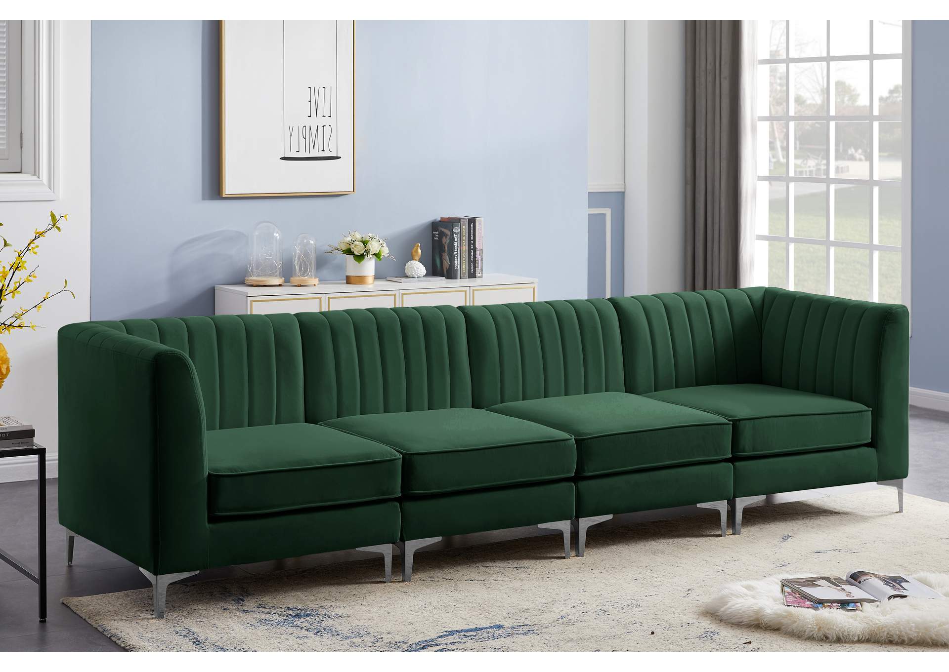 Alina Green Velvet Modular Sectional,Meridian Furniture