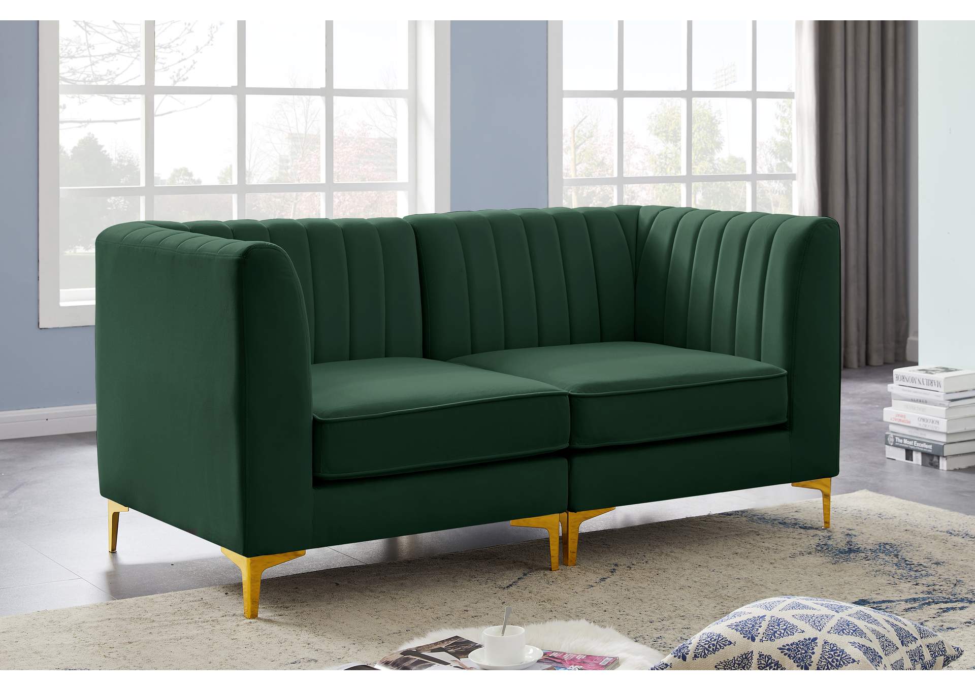 Alina Green Velvet Modular Sectional,Meridian Furniture