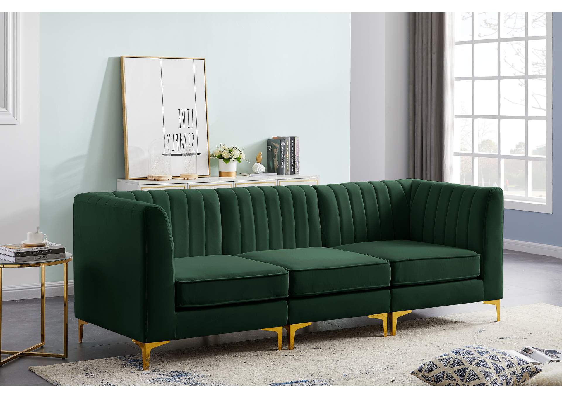 Alina Green Velvet Modular Sectional,Meridian Furniture