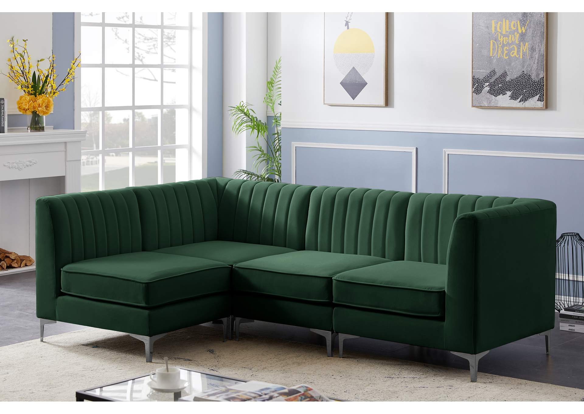 Alina Green Velvet Modular Sectional,Meridian Furniture