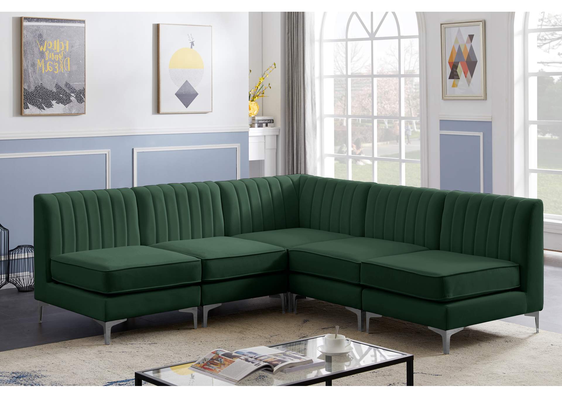 Alina Green Velvet Modular Sectional,Meridian Furniture