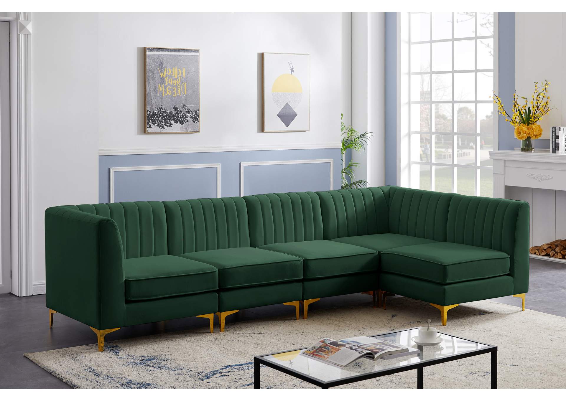 Alina Green Velvet Modular Sectional,Meridian Furniture