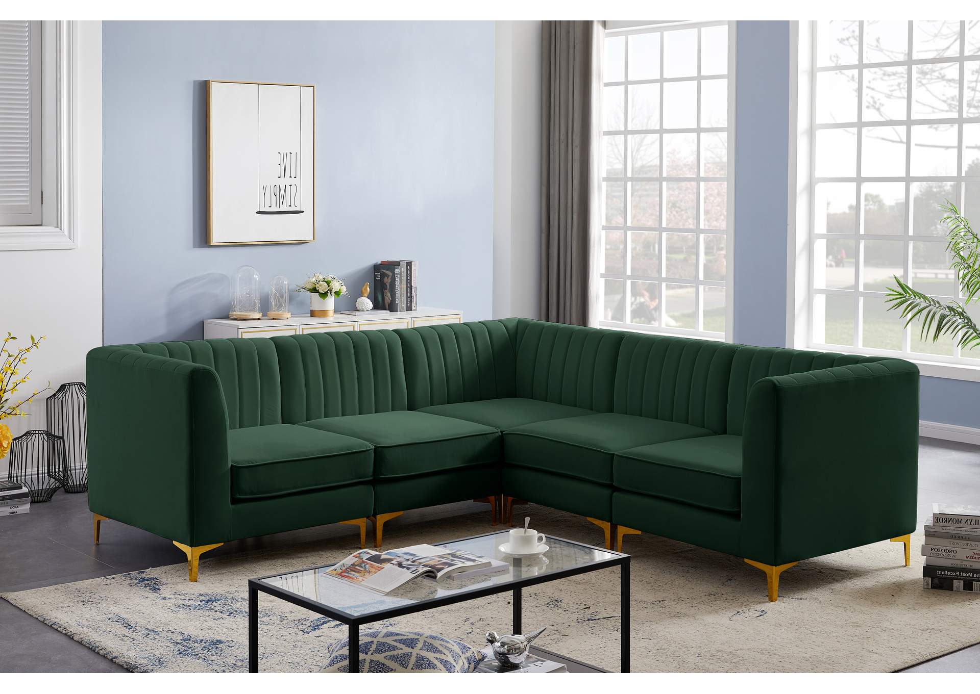 Alina Green Velvet Modular Sectional,Meridian Furniture