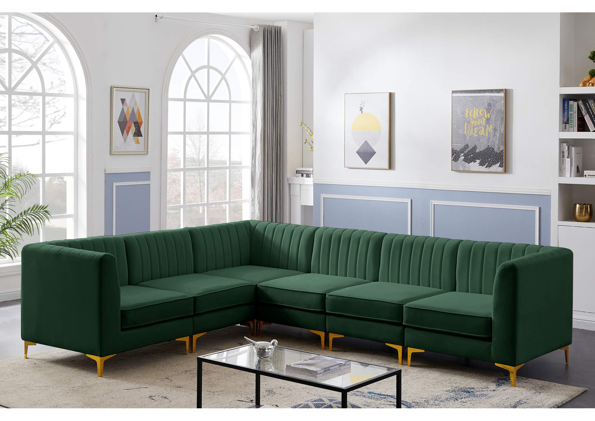 Alina Green Velvet Modular Sectional,Meridian Furniture