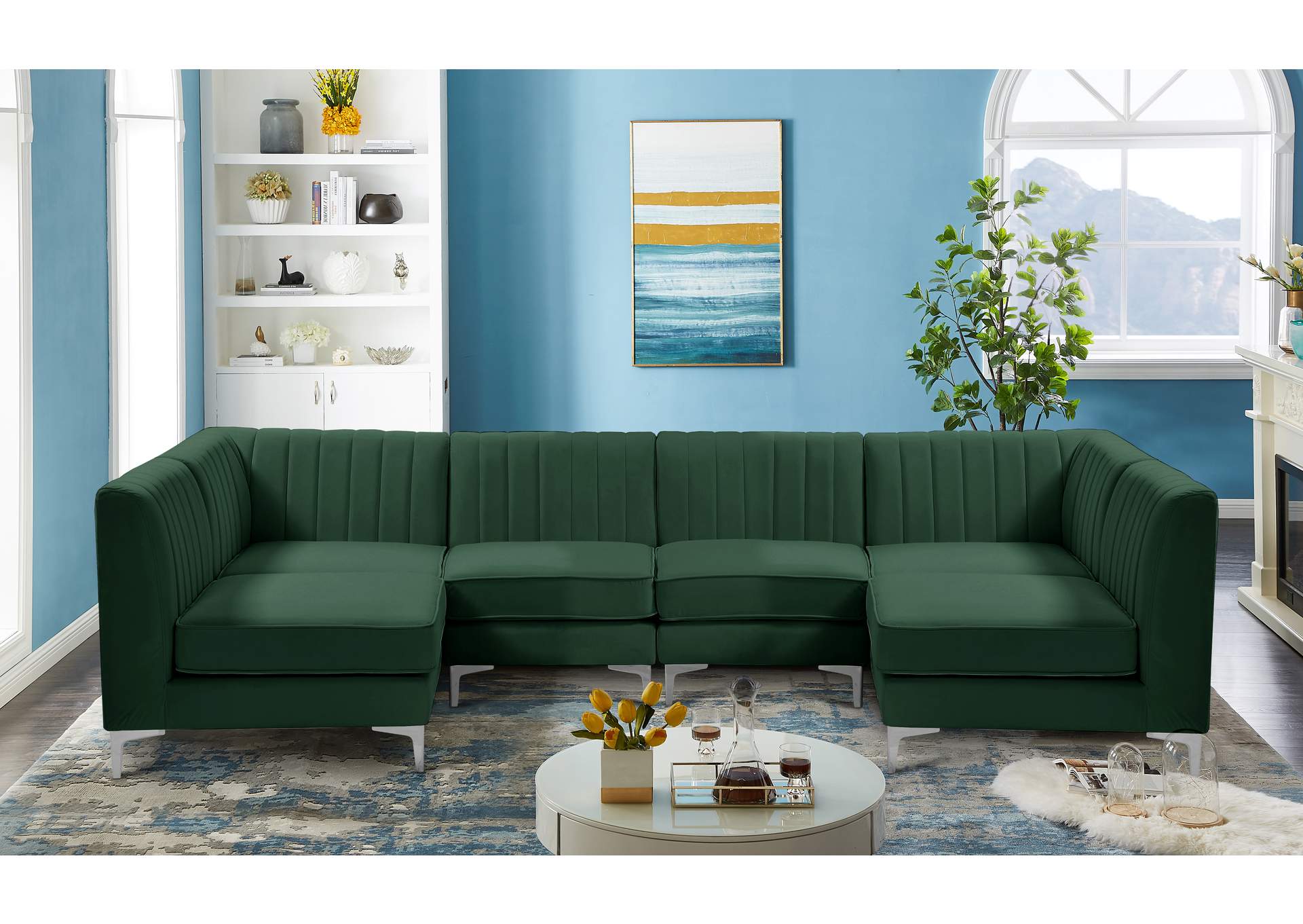 Alina Green Velvet Modular Sectional,Meridian Furniture