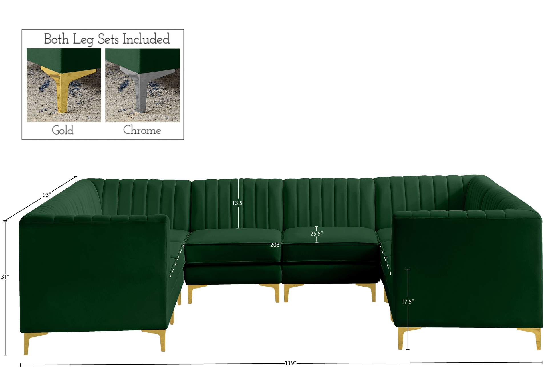 Alina Green Velvet Modular Sectional,Meridian Furniture