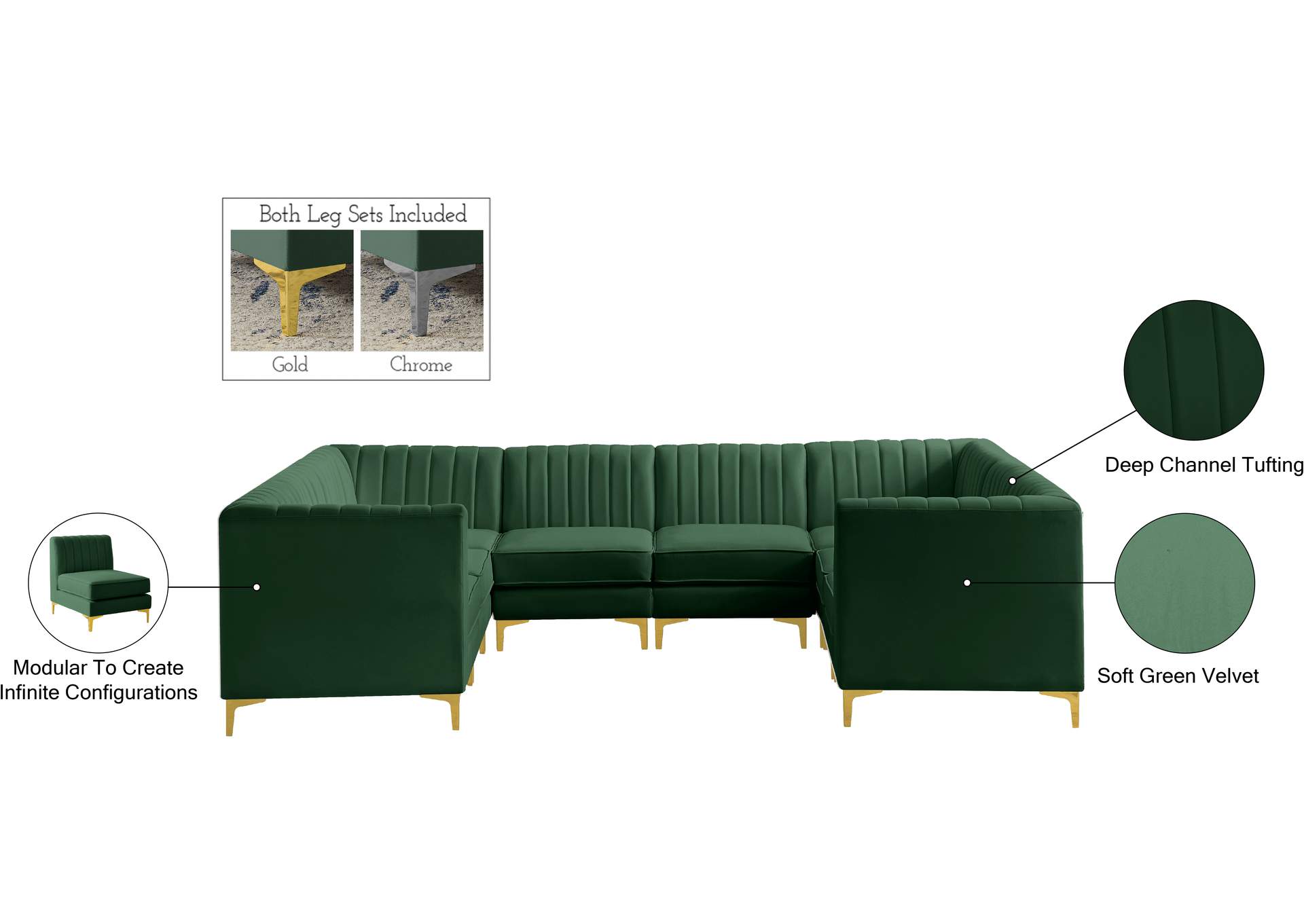 Alina Green Velvet Modular Sectional,Meridian Furniture