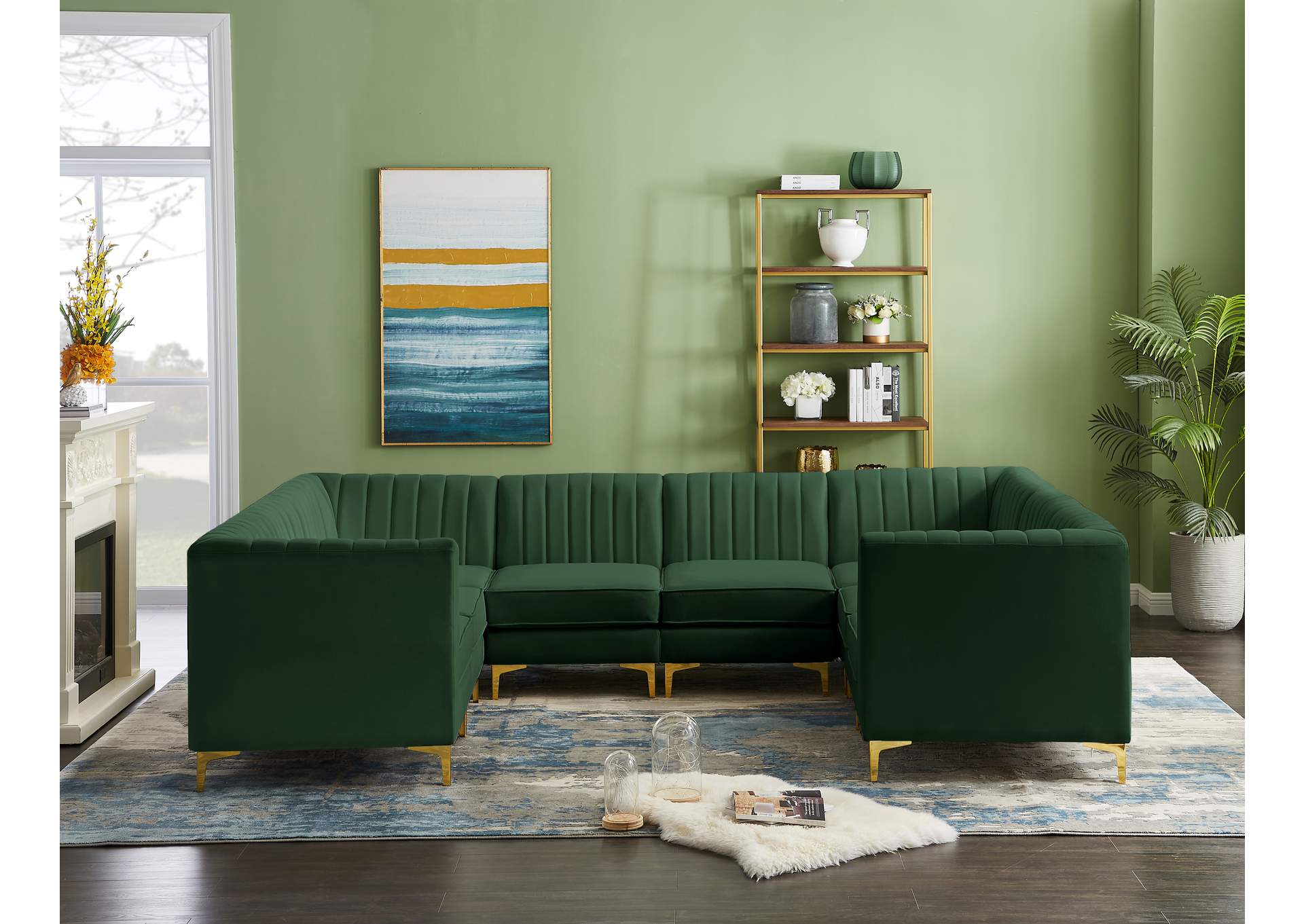 Alina Green Velvet Modular Sectional,Meridian Furniture