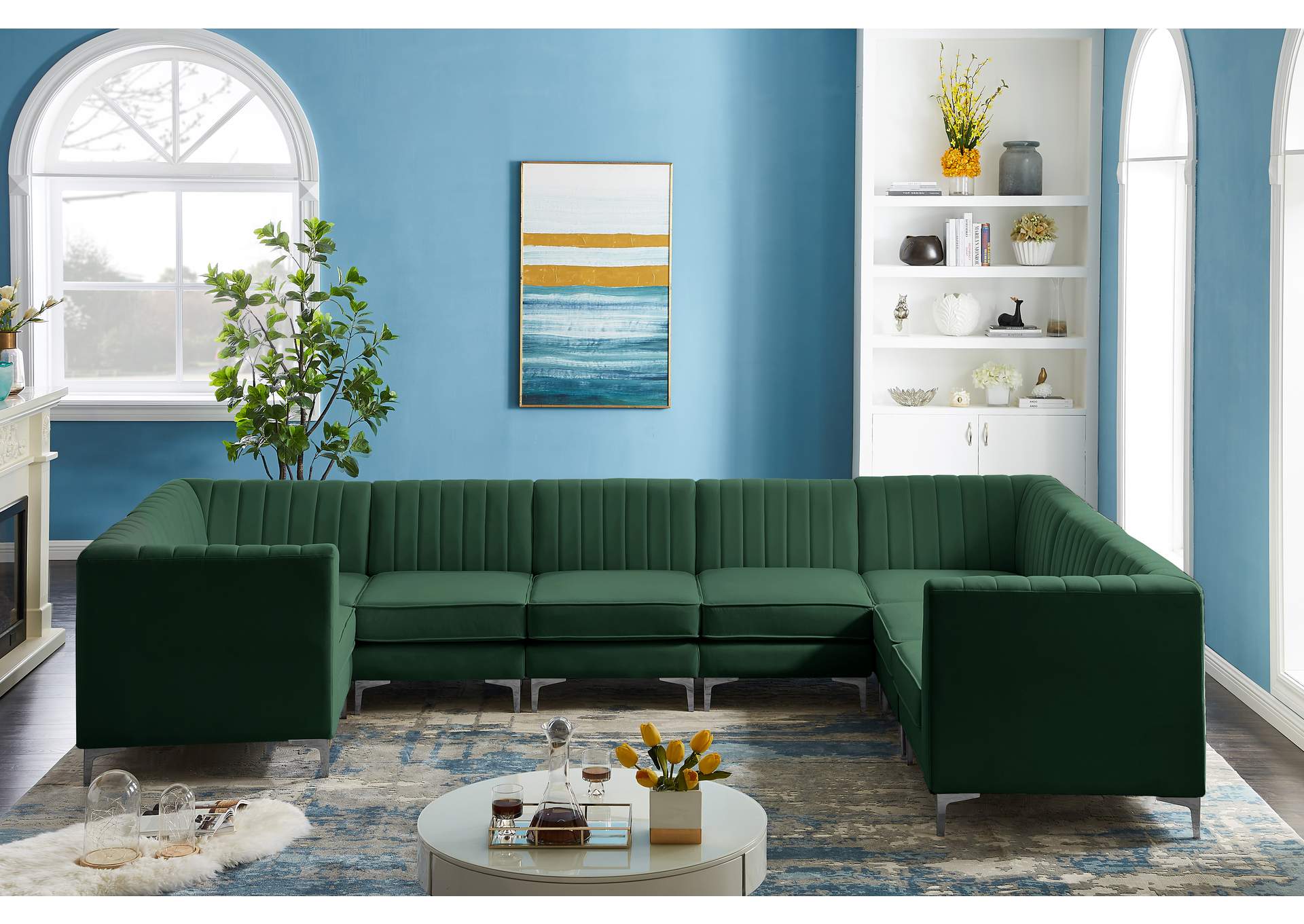 Alina Green Velvet Modular Sectional,Meridian Furniture