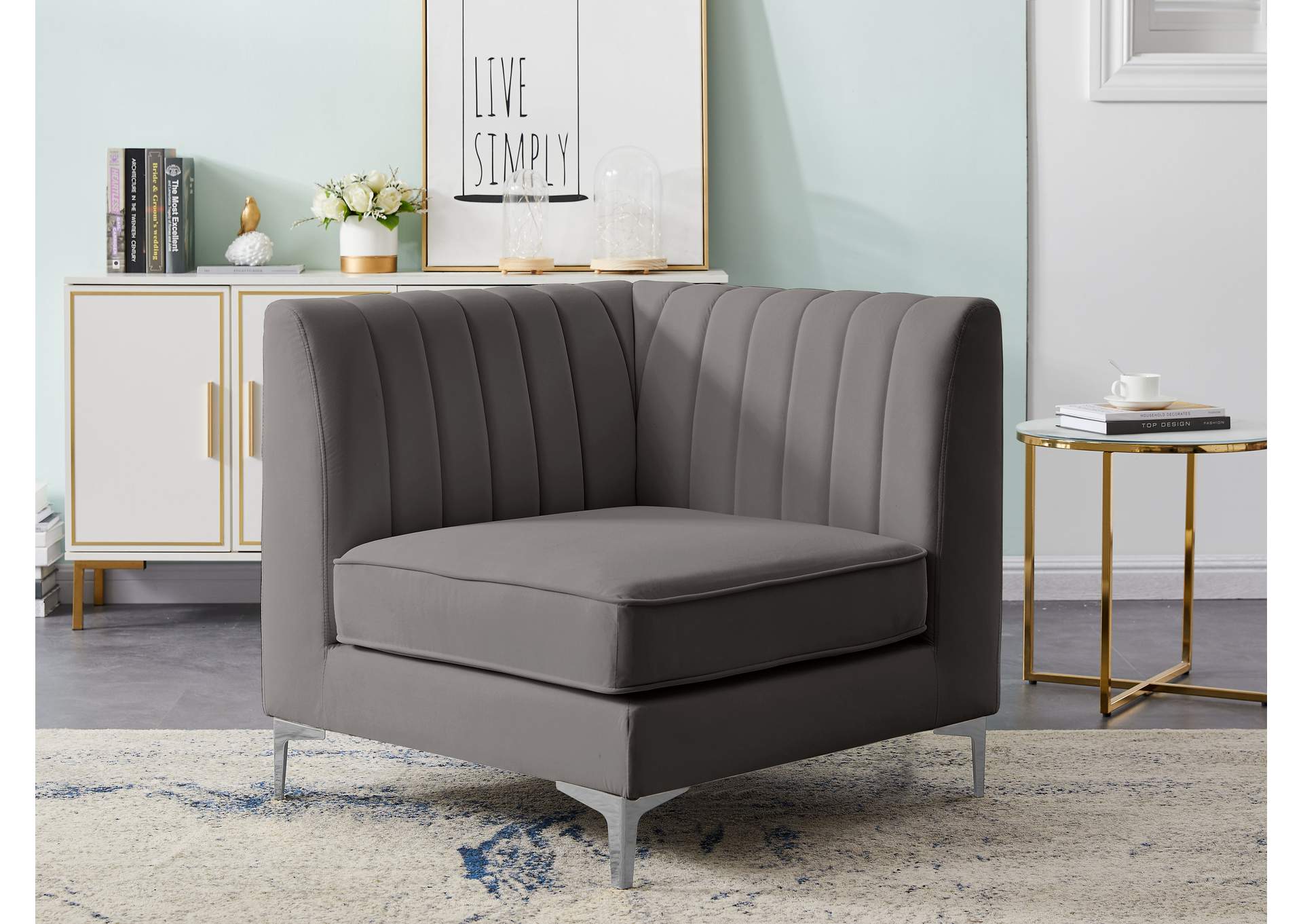 Alina Grey Velvet Corner Chair,Meridian Furniture