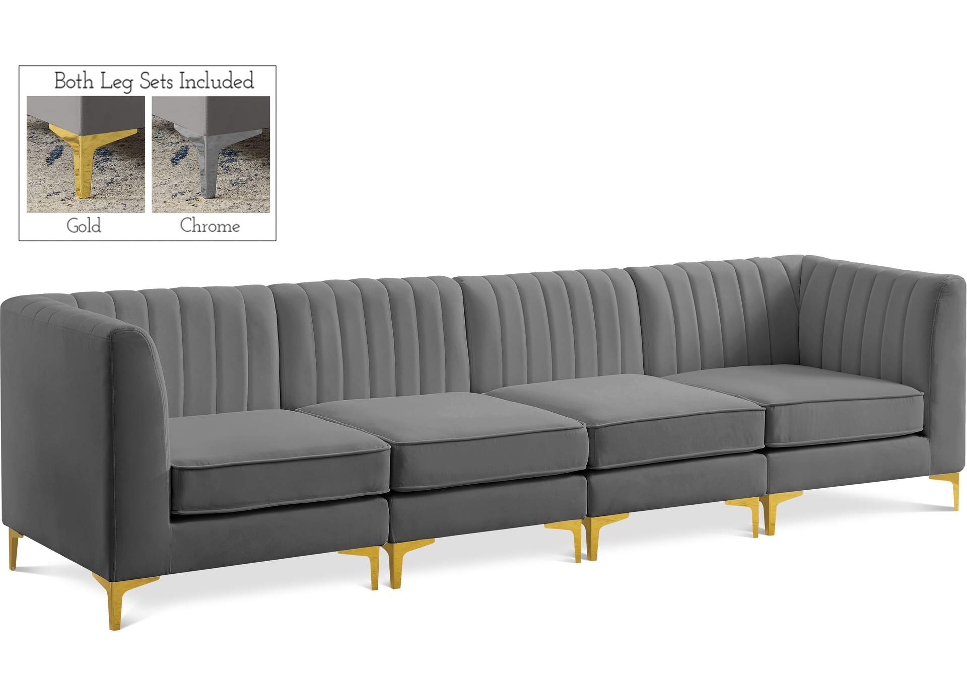 Alina Grey Velvet Modular Sofa,Meridian Furniture