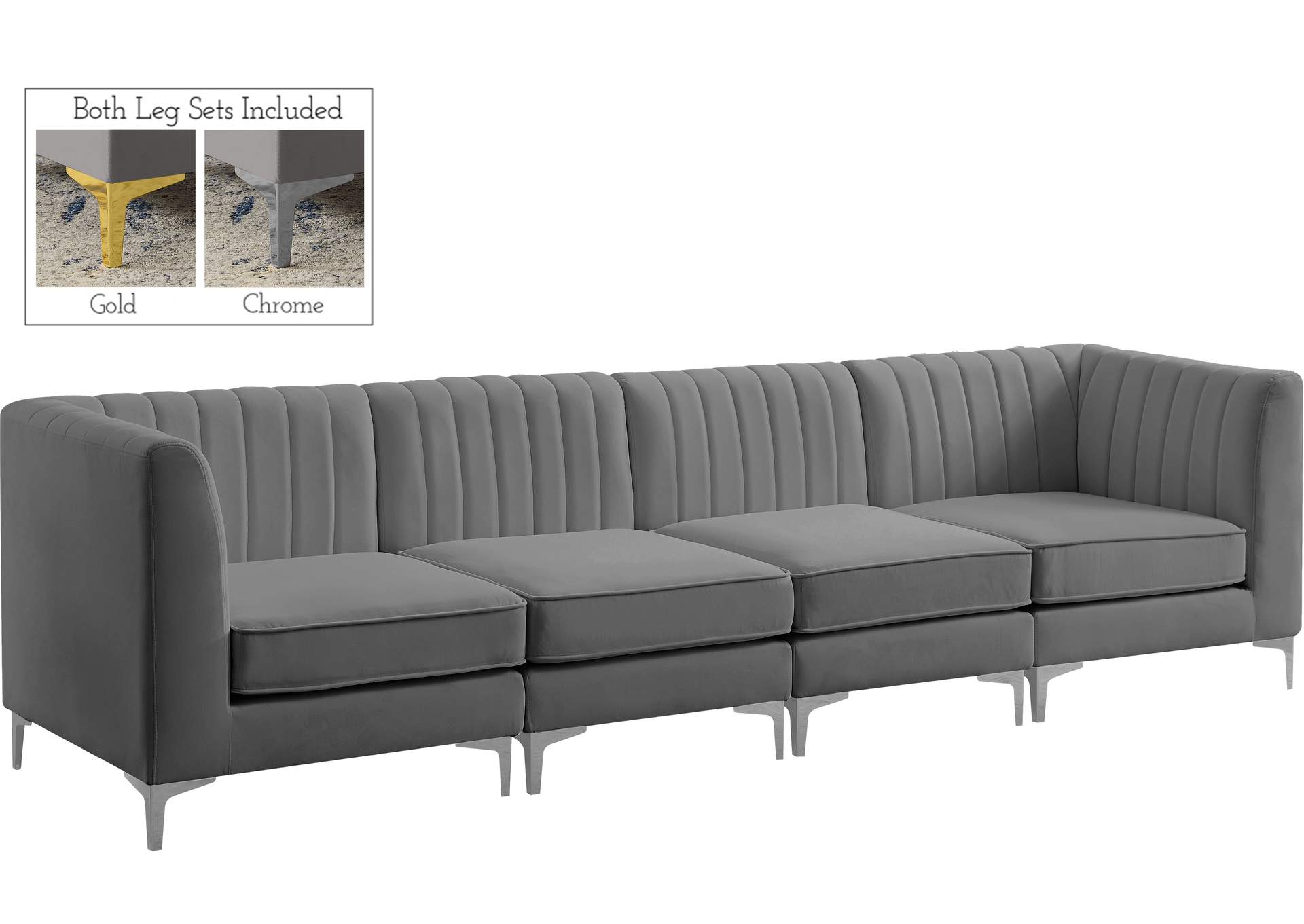 Alina Grey Velvet Modular Sofa,Meridian Furniture